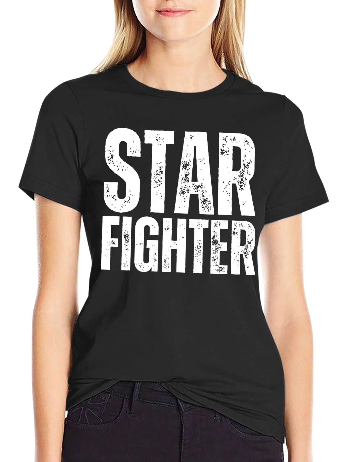 Black Star Fighter Graphic T-Shirt - Black Cotton Tee view 2