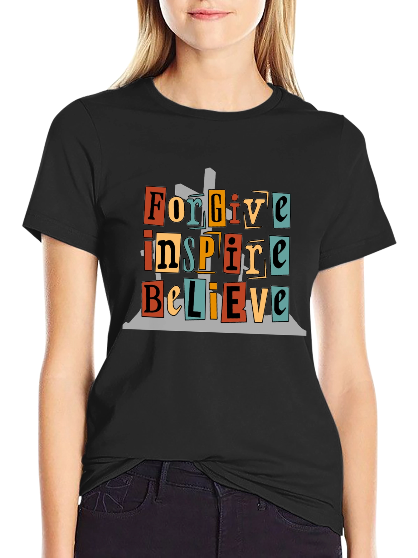 Black Forgive Inspire Believe Graphic T-Shirt view 2