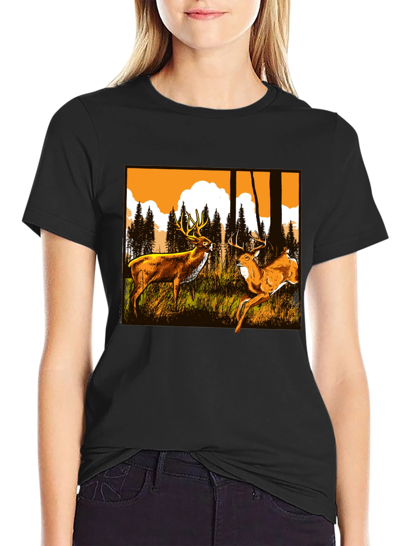 Black Deer Graphic Tee - Wildlife Forest Design view 2