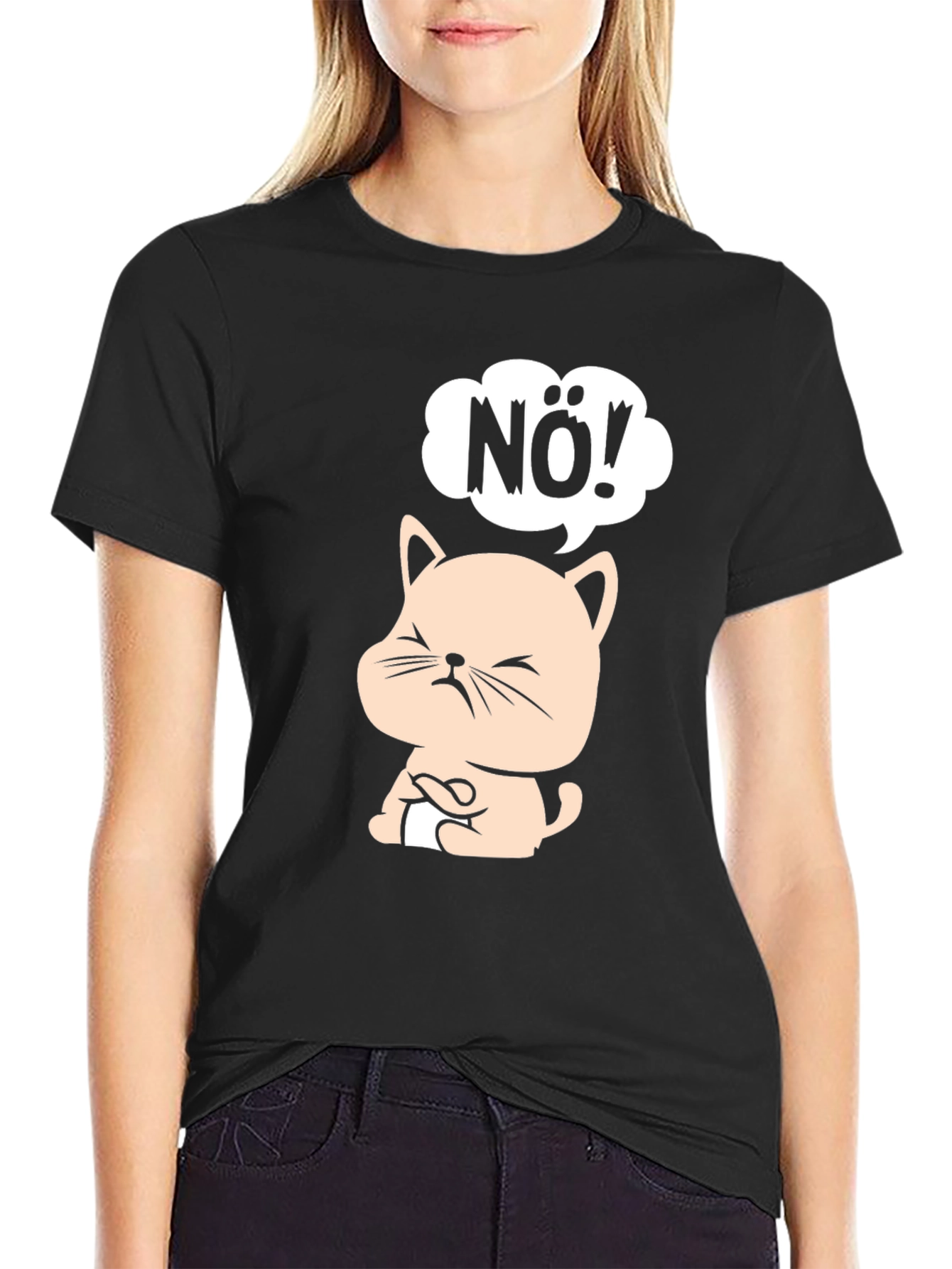 Black Funny No! Cat T-Shirt - Grumpy Kitten Design view 2