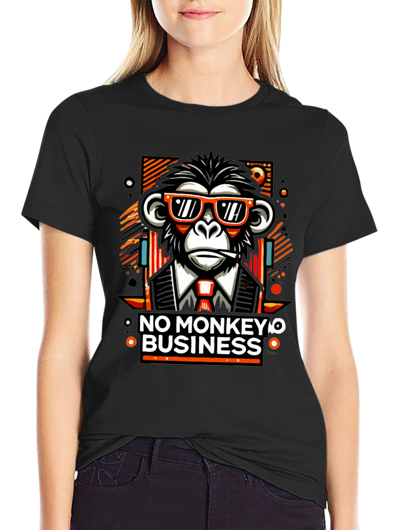 Black No Monkey Business Graphic T-Shirt view 2