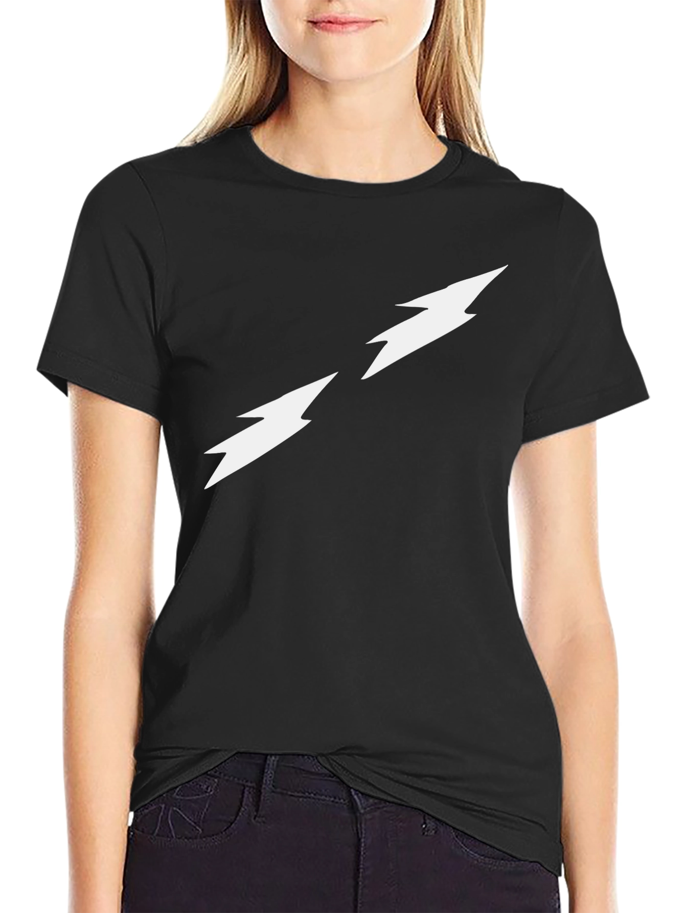 Black Black Tee with Lightning Bolt Design view 2