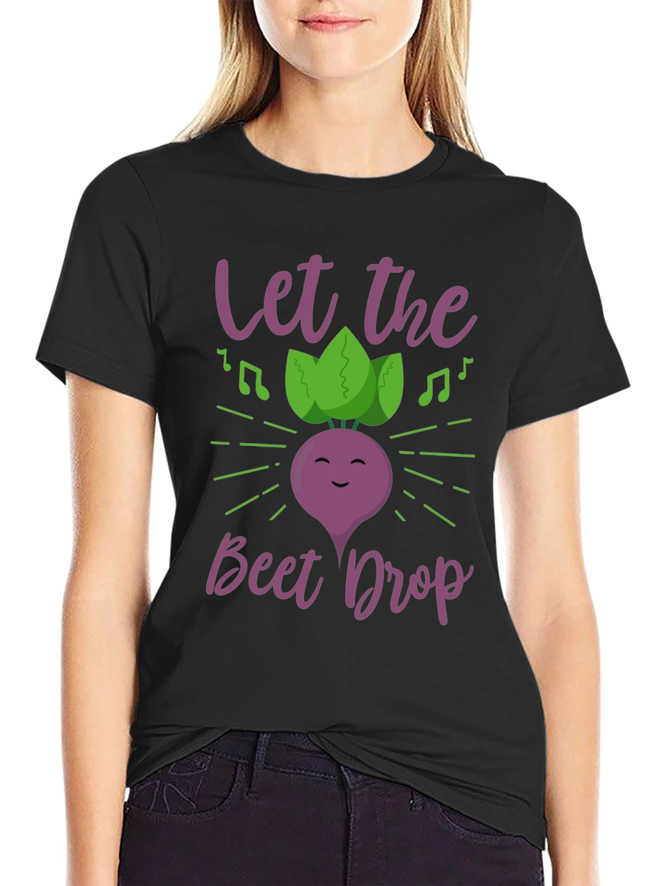 Black Let The Beet Drop Funny Music T-Shirt view 2