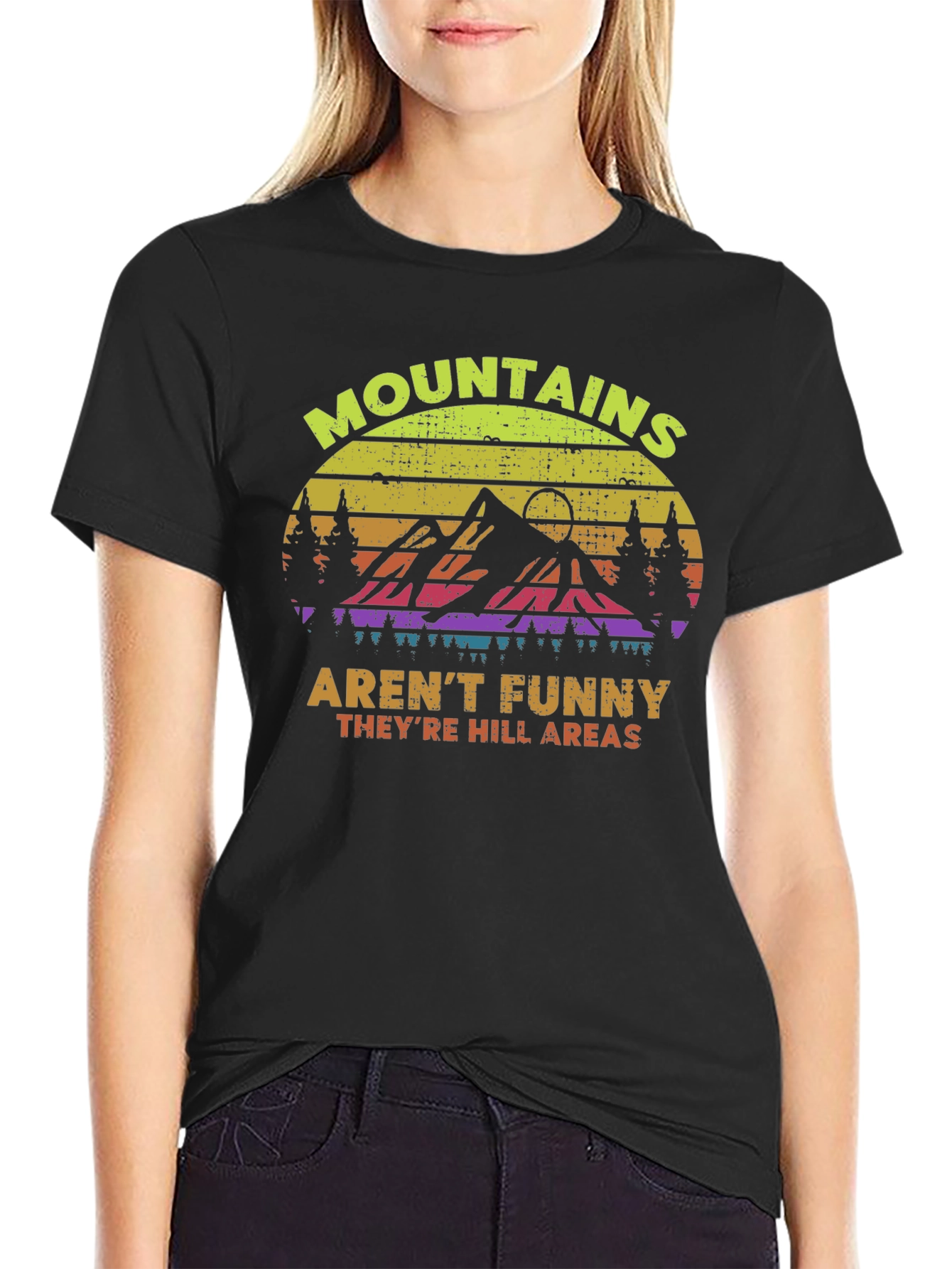 Black Funny Mountains T-Shirt - Hill Areas Joke view 2