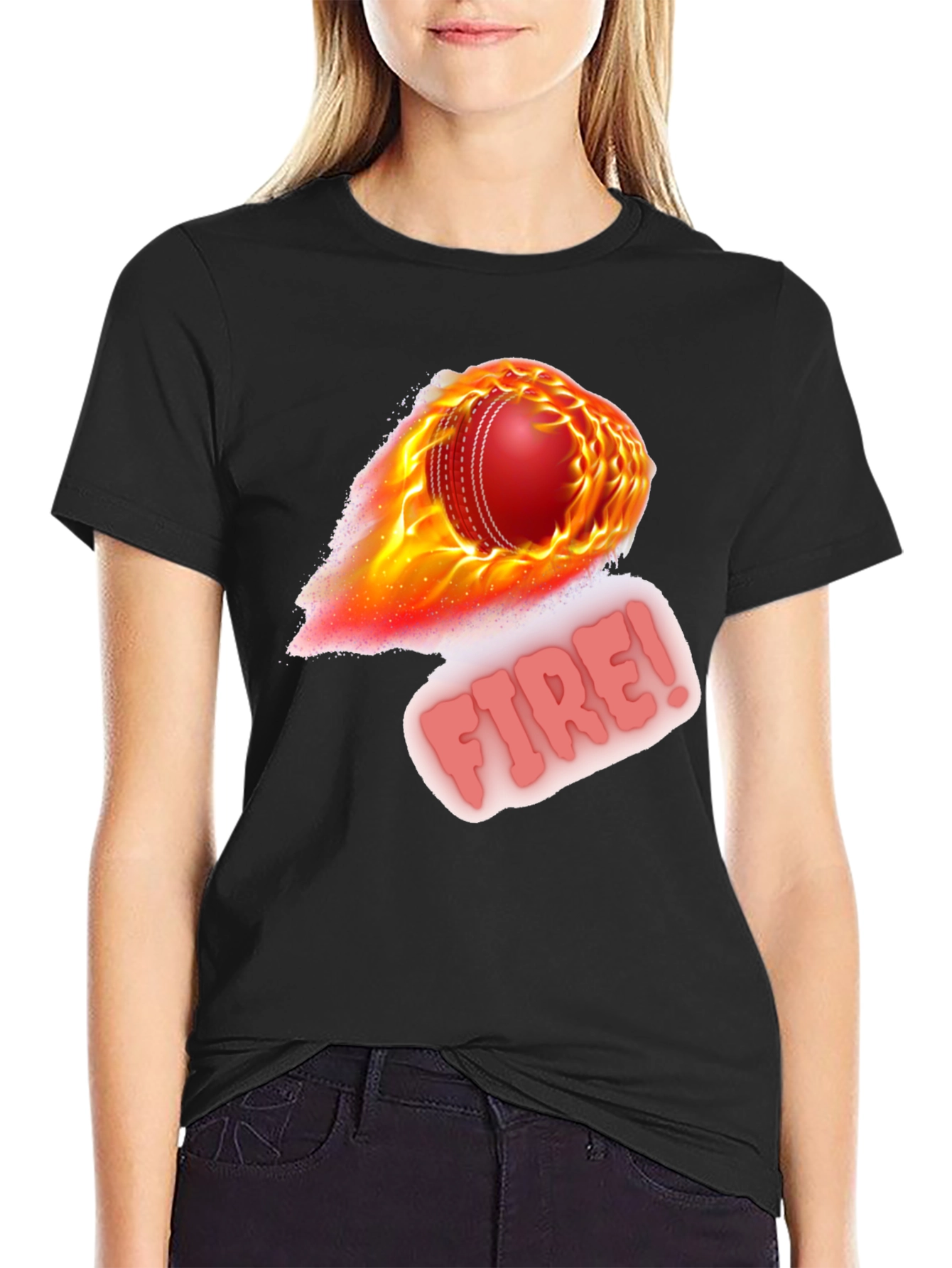 Black Fiery Cricket Ball Graphic Tee - Black Cotton Blend view 2