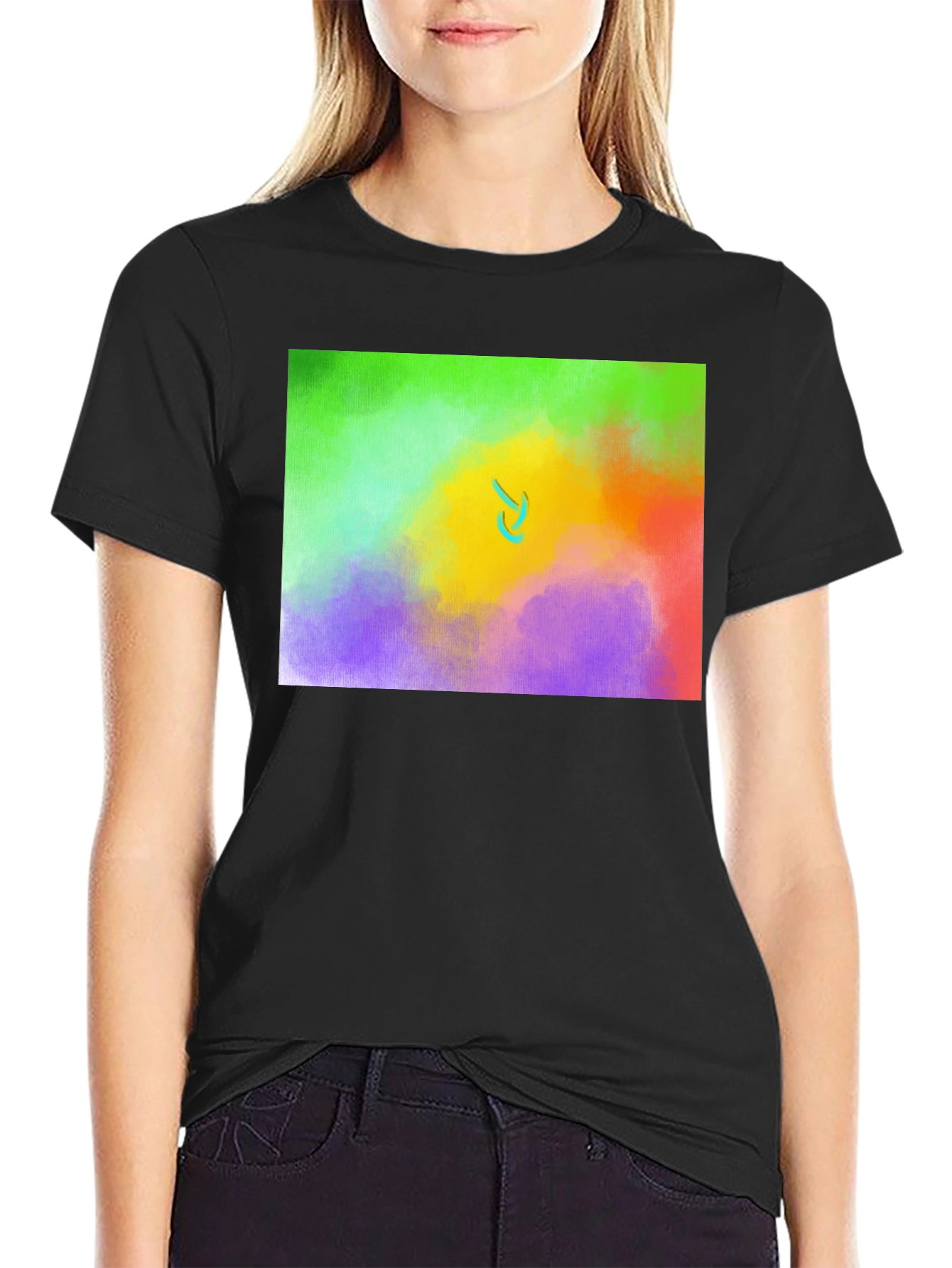 Black Abstract Expression T-Shirt: Colorful Art Tee view 2
