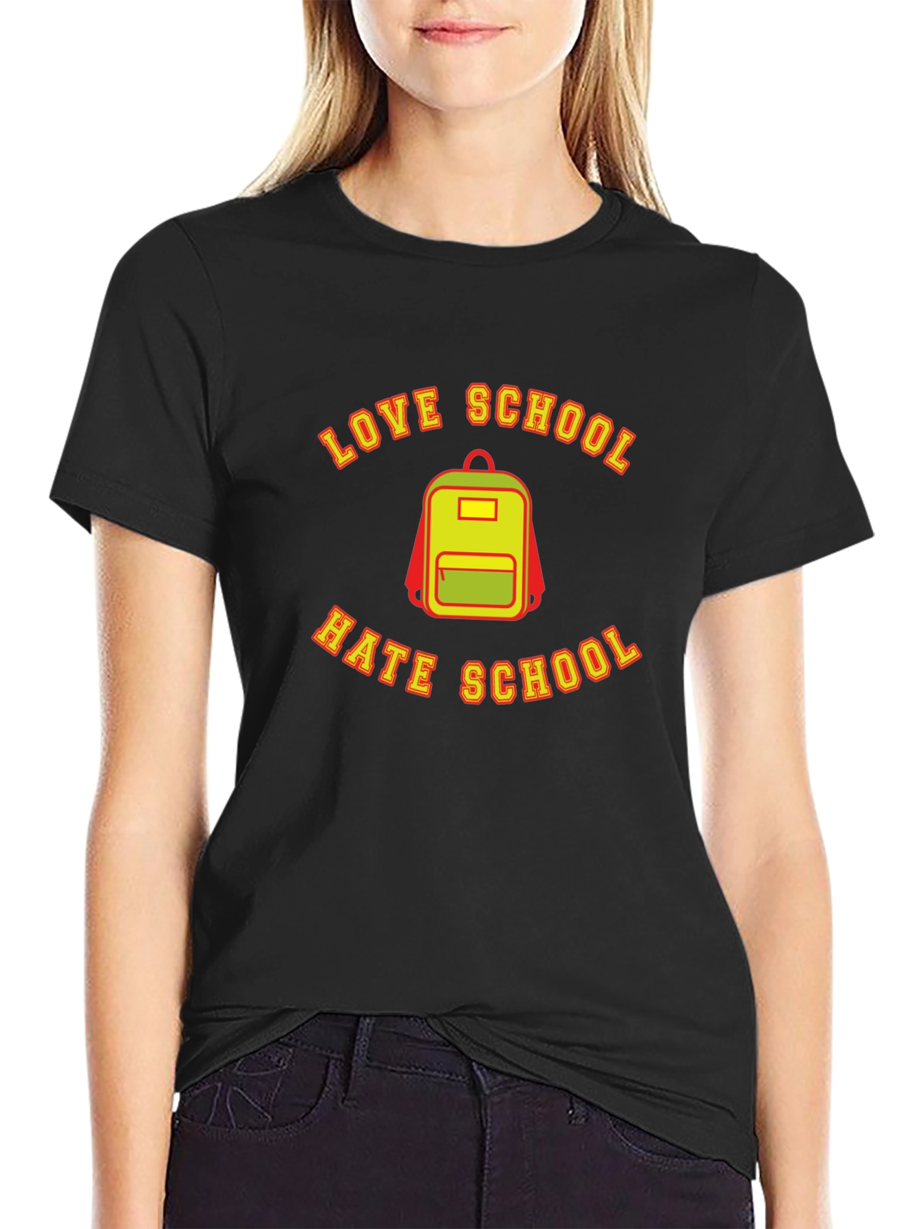 Black Love Hate School Backpack Graphic T-Shirt view 2
