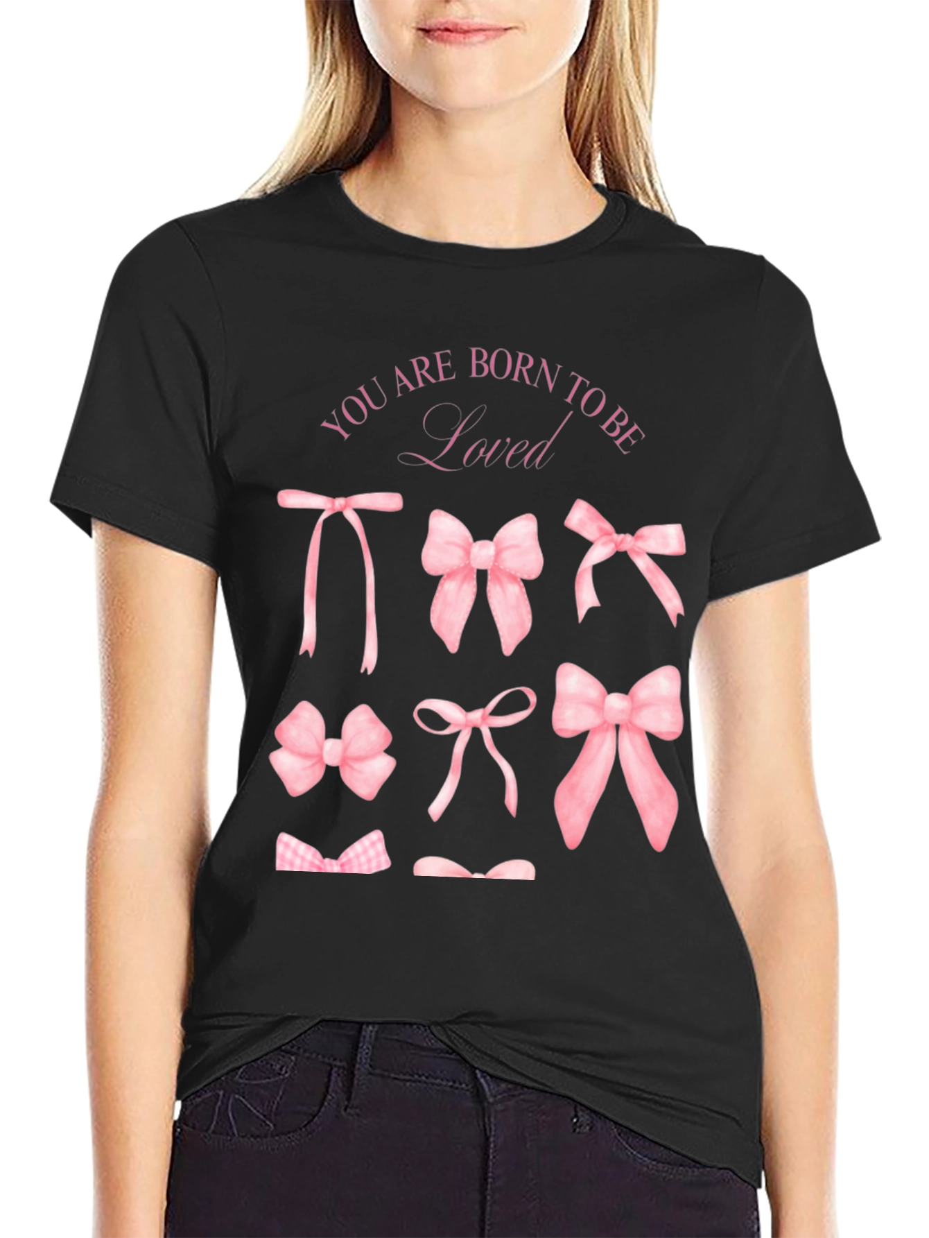 Black Born to Be Loved Bow T-Shirt view 2
