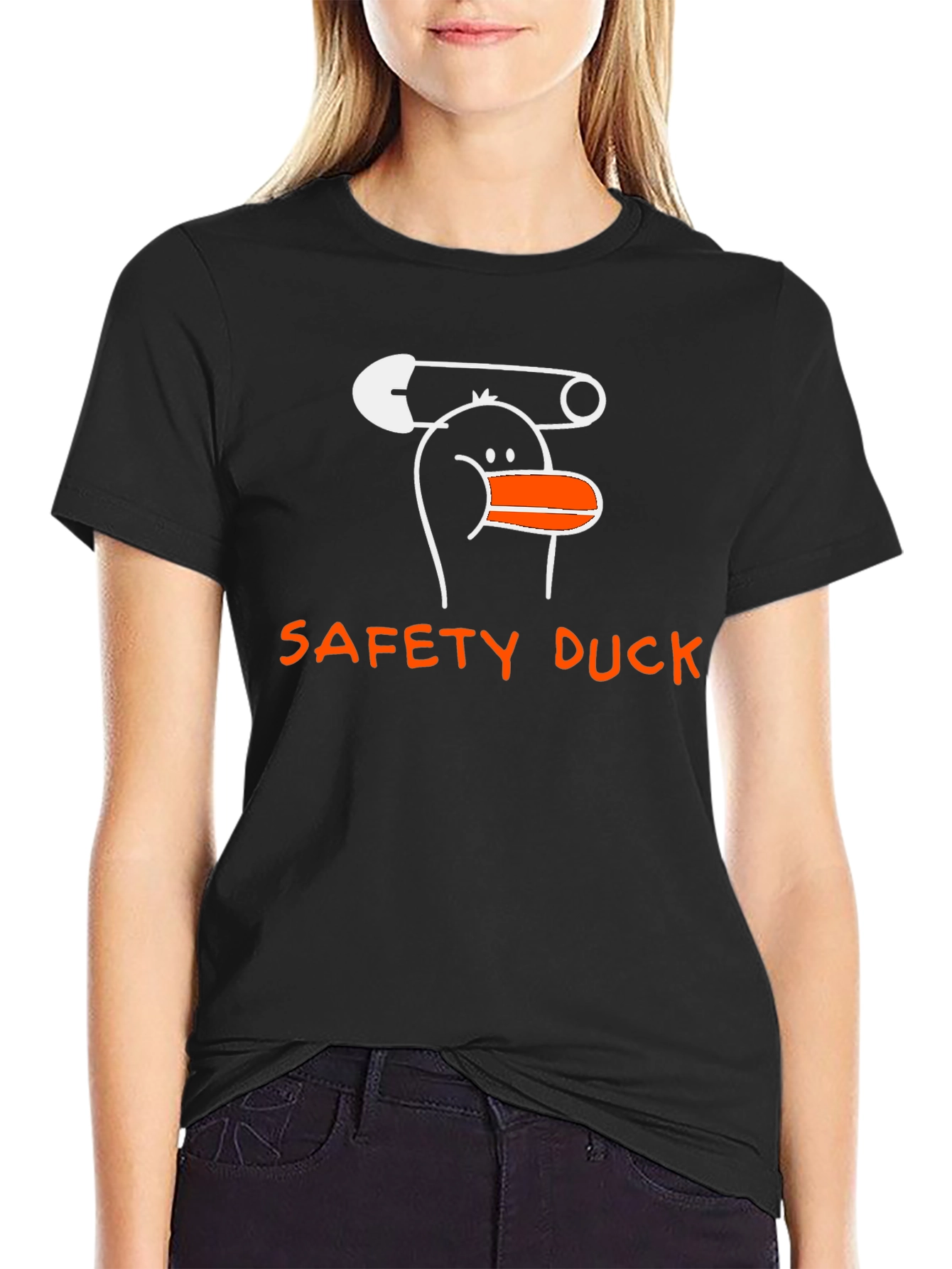 Black Safety Duck Graphic T-Shirt - Unique Cartoon Design view 2