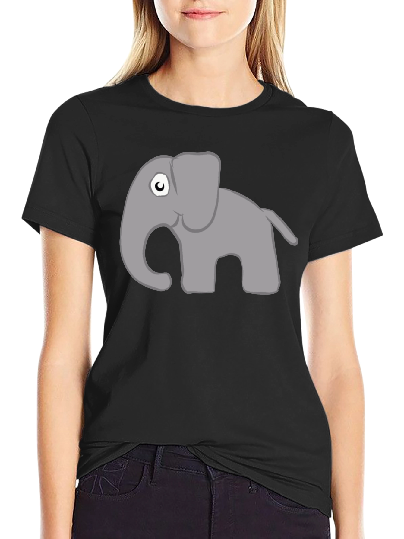 Black Cartoon Elephant Graphic Tee - Soft Cotton Blend view 2