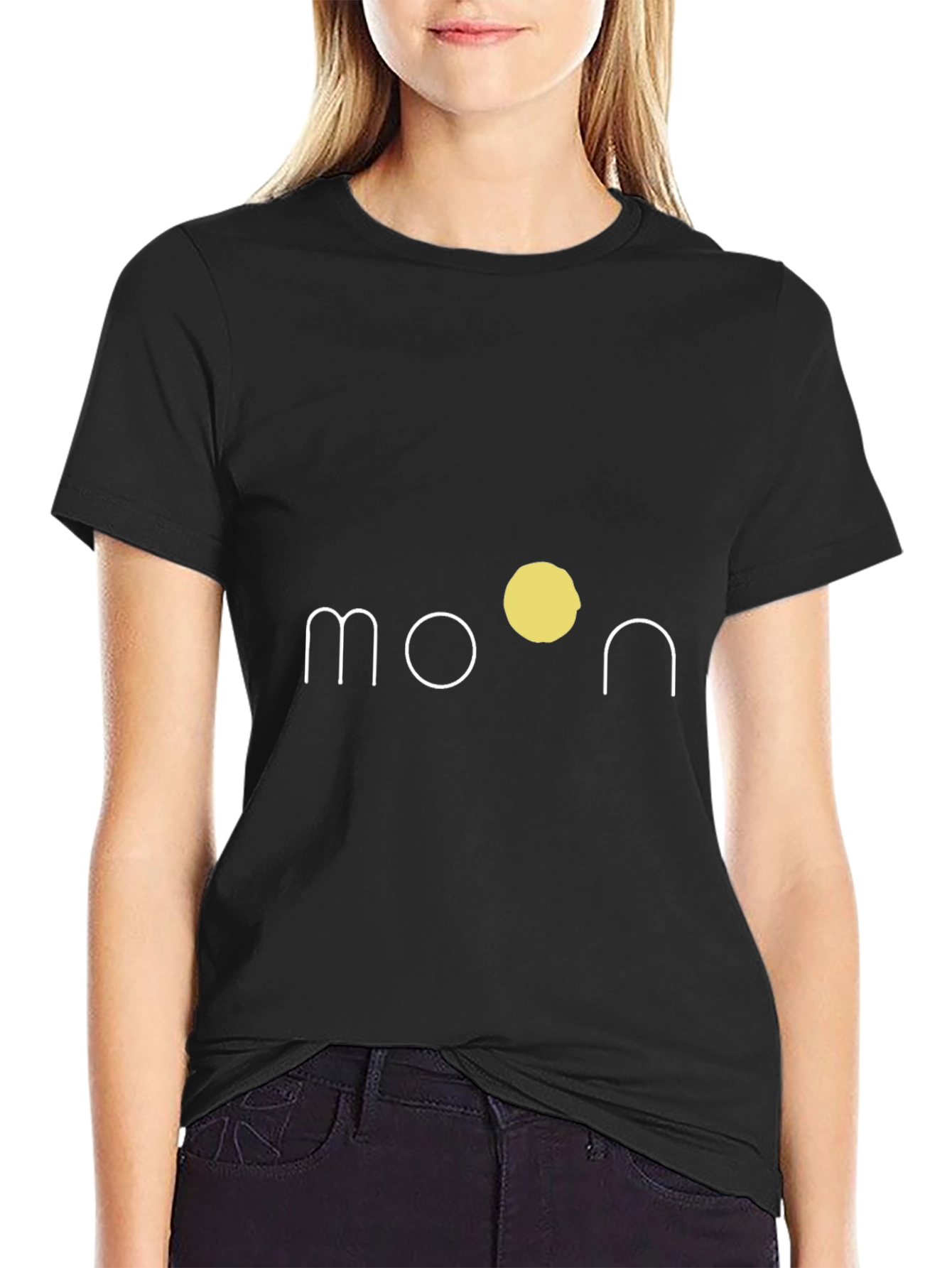 Black Minimalist Moon Graphic Black T-Shirt view 2