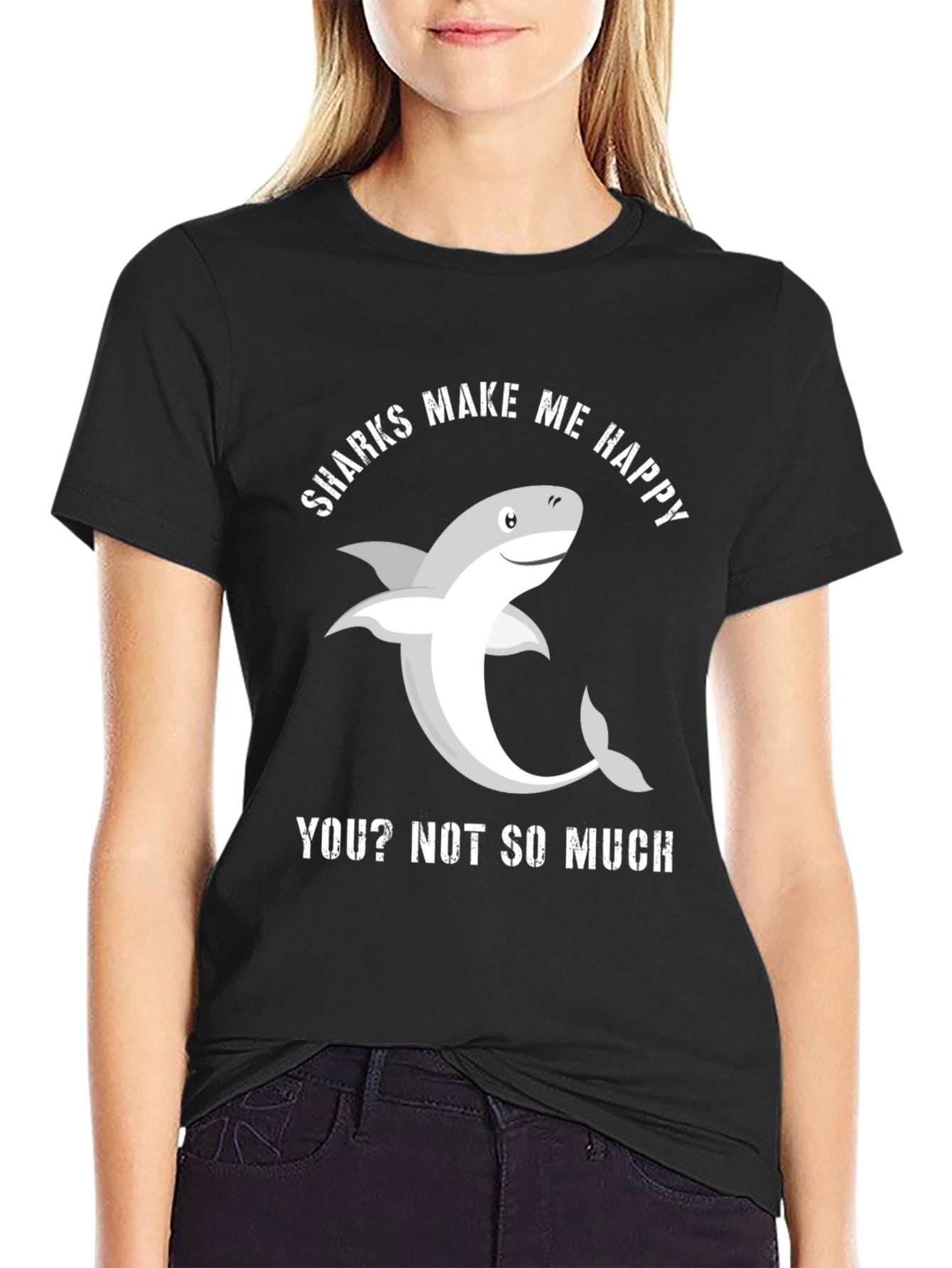 Black Funny Shark T-Shirt - Sharks Make Me Happy view 2