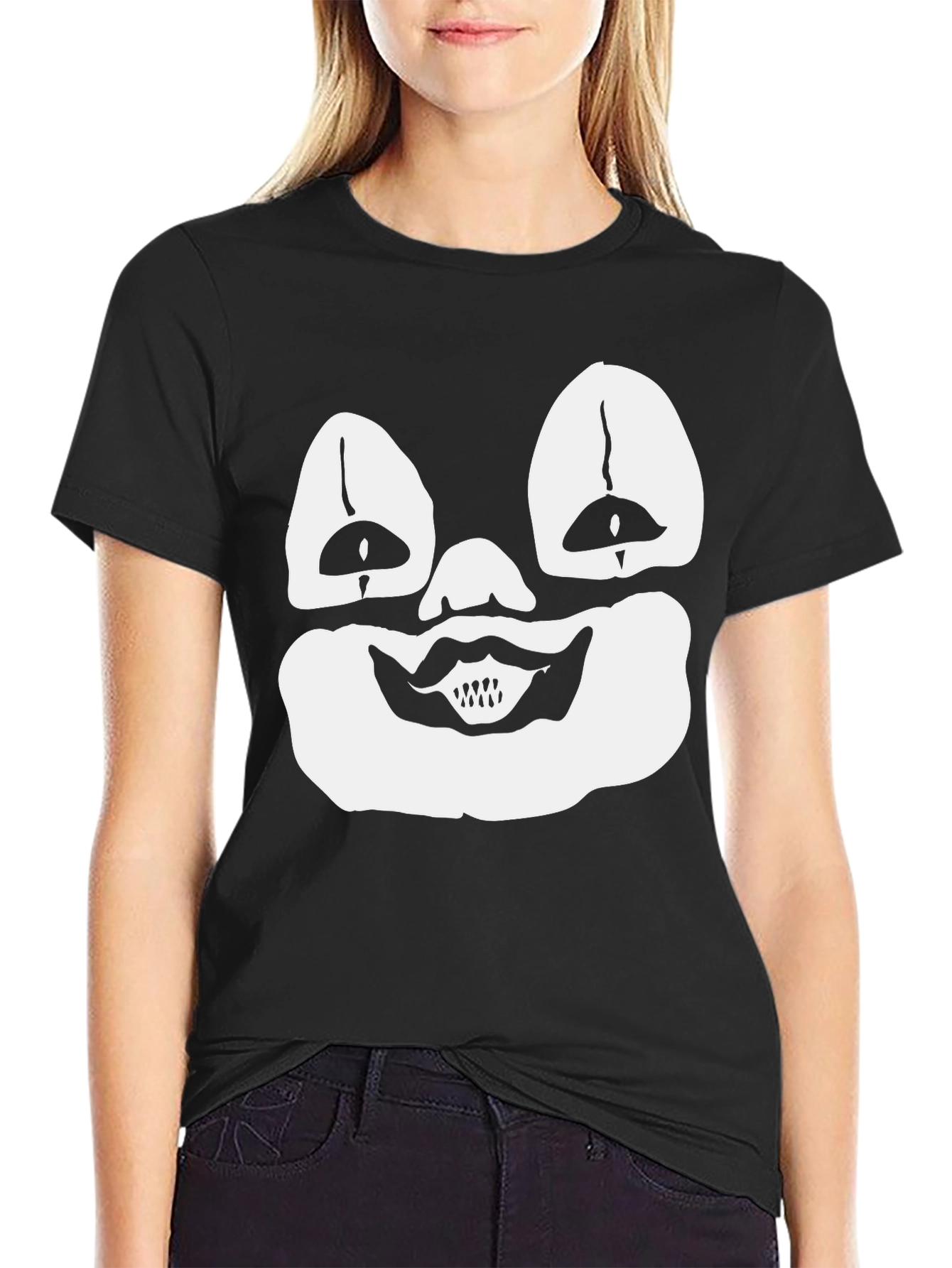 Black Clown Face Graphic Tee - Black Cotton T-Shirt view 2