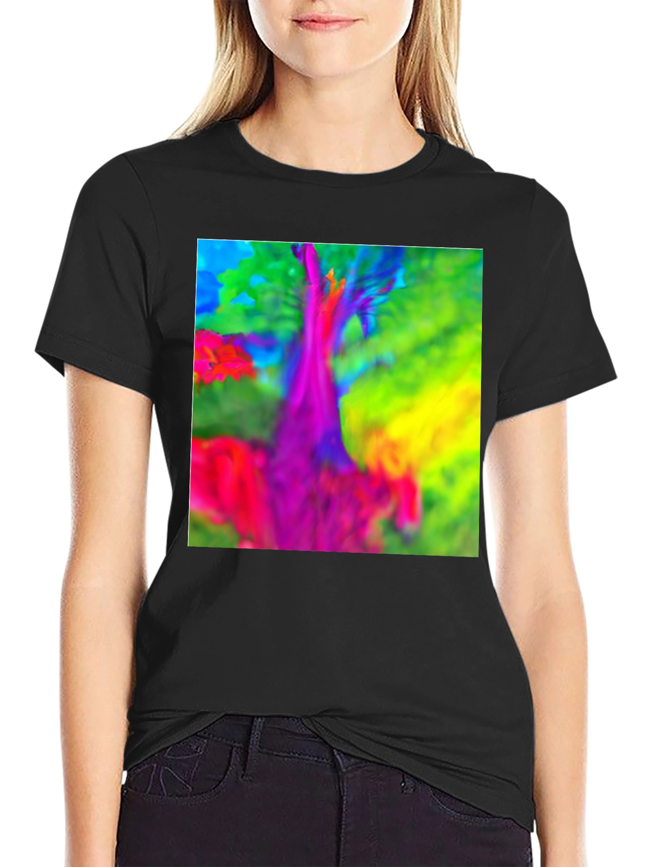 Black Vibrant Tree Graphic T-Shirt view 2