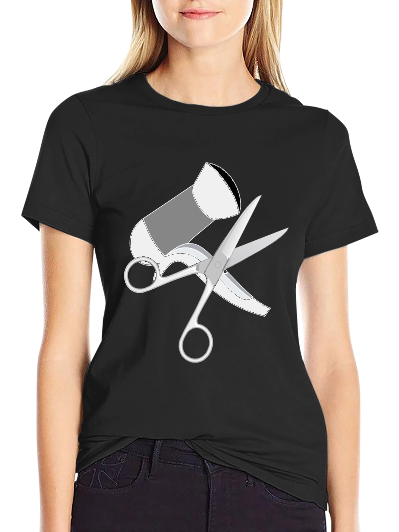 Black Hair Stylist T-Shirt - Scissors & Blower Graphic Tee view 2