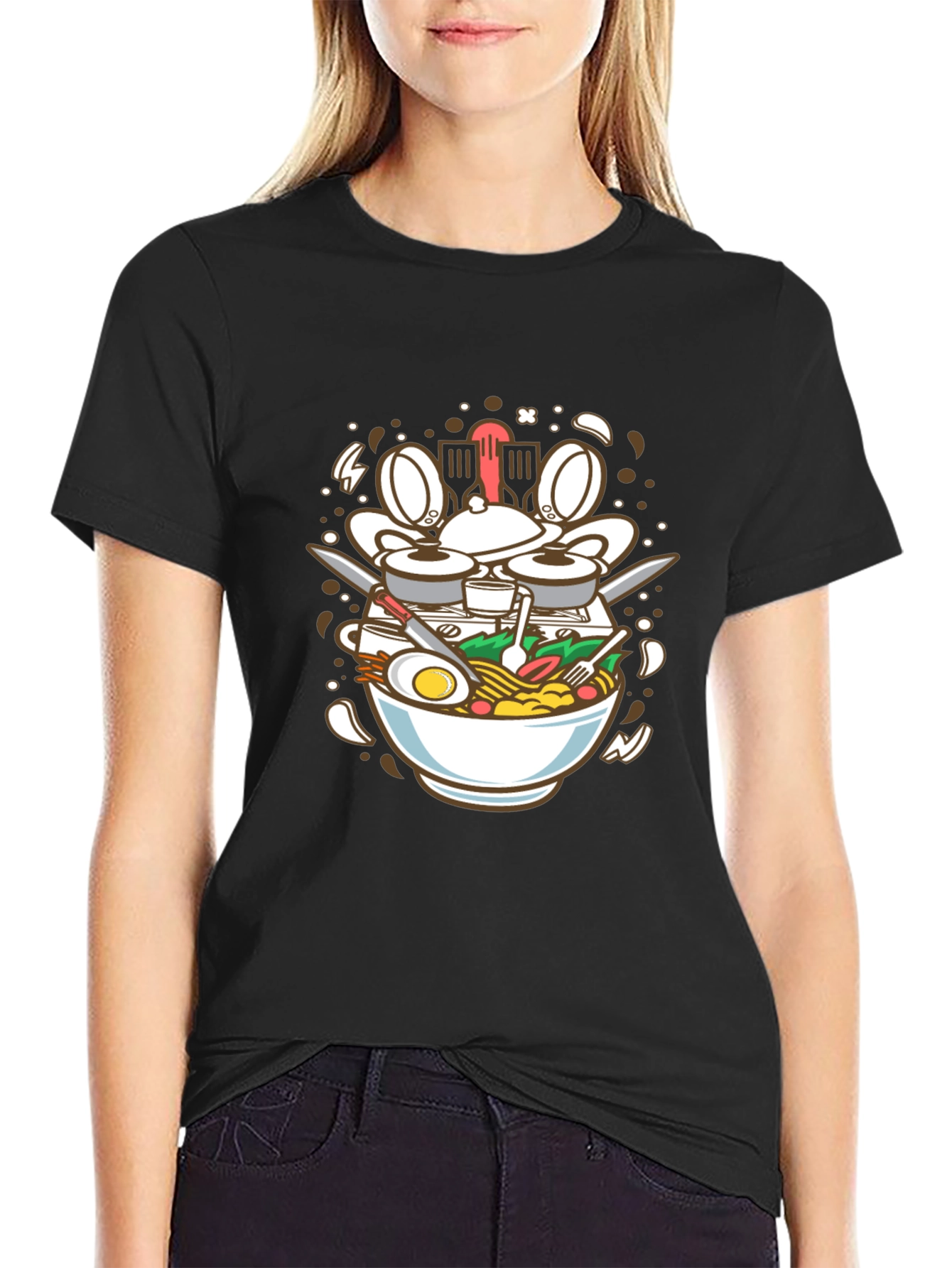 Black Ramen Drummer T-Shirt - Foodie Music Lover Tee view 2