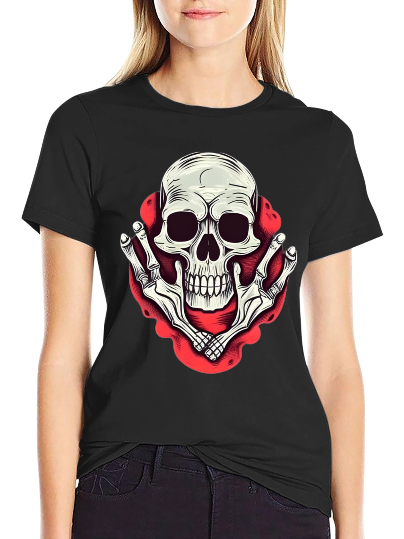Black Skull & Bones Graphic Print T-Shirt view 2