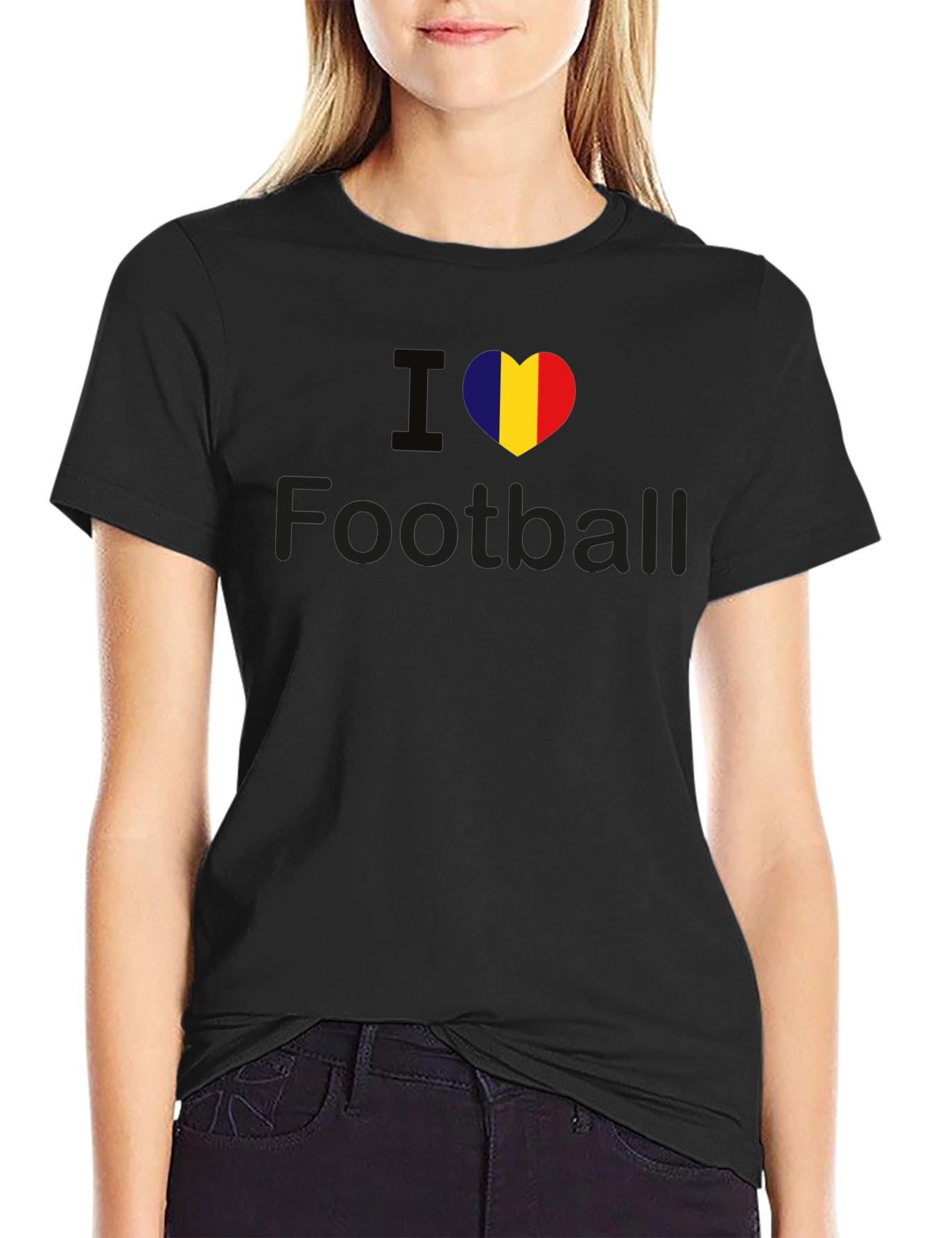 Black I Heart Football Tee - Flag Heart Design view 2