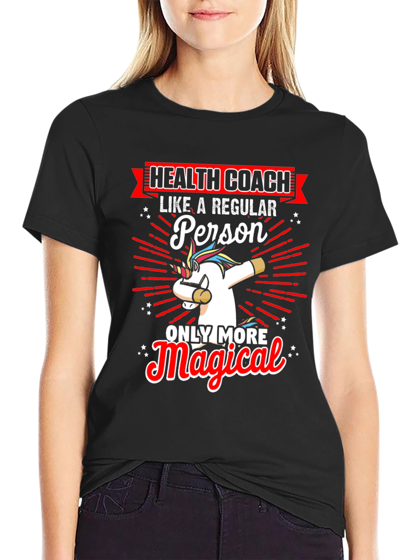 Black Health Coach Unicorn T-Shirt view 2