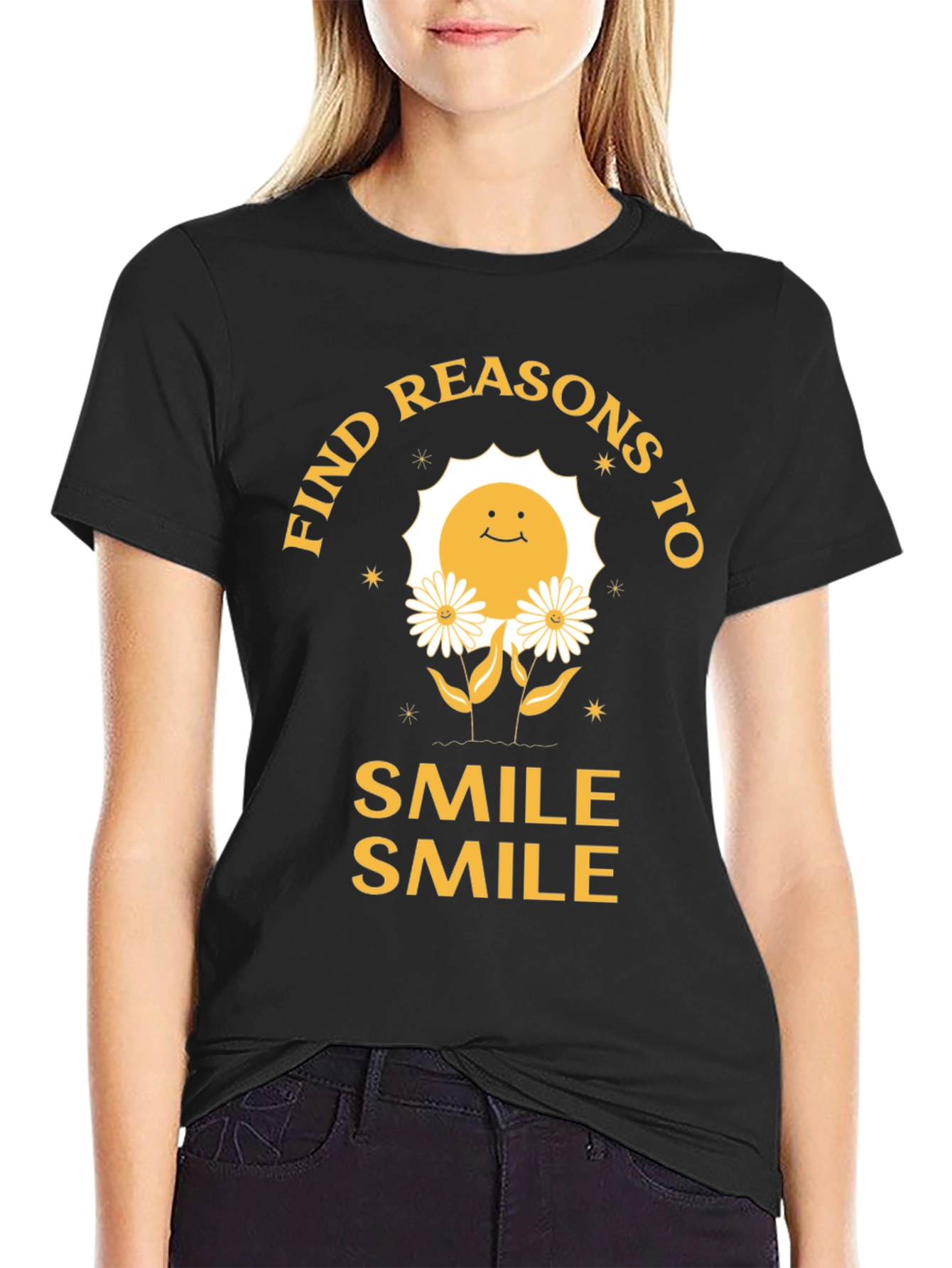 Black Smile Graphic Tee - Find Reasons To Smile T-Shirt view 2