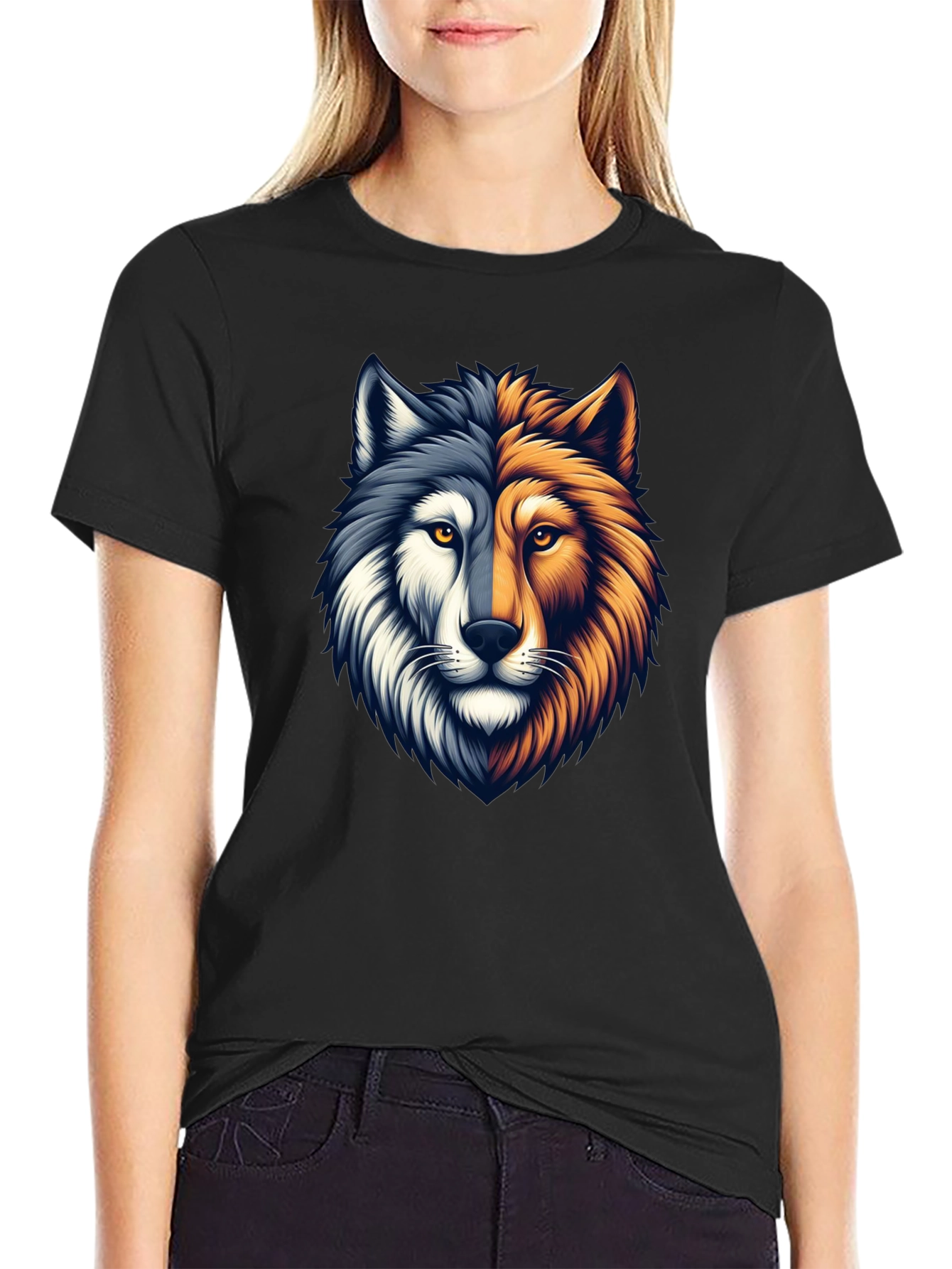 Black Two-Faced Wolf Graphic T-Shirt - Black view 2