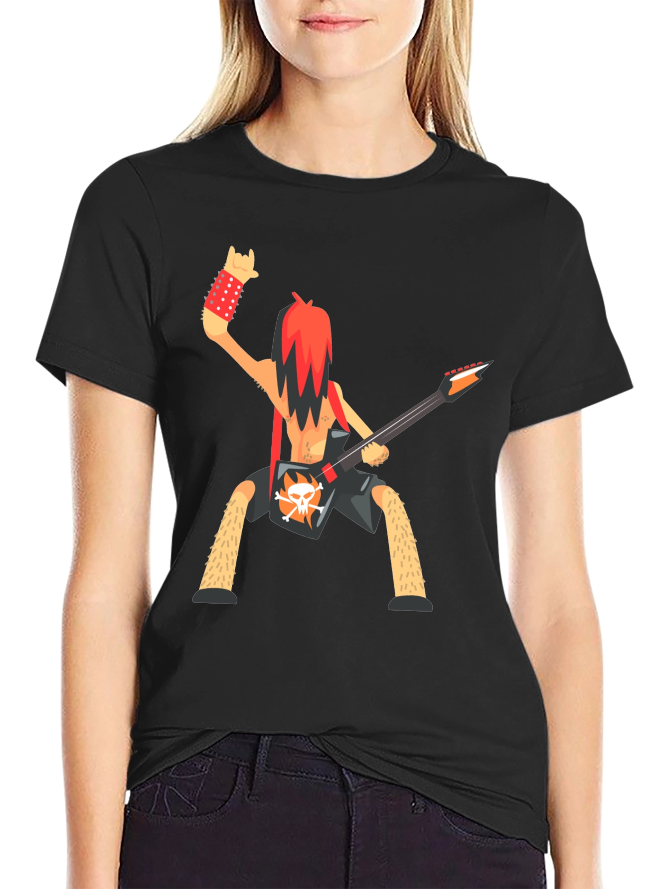 Black Rockstar Cartoon Graphic T-Shirt view 2