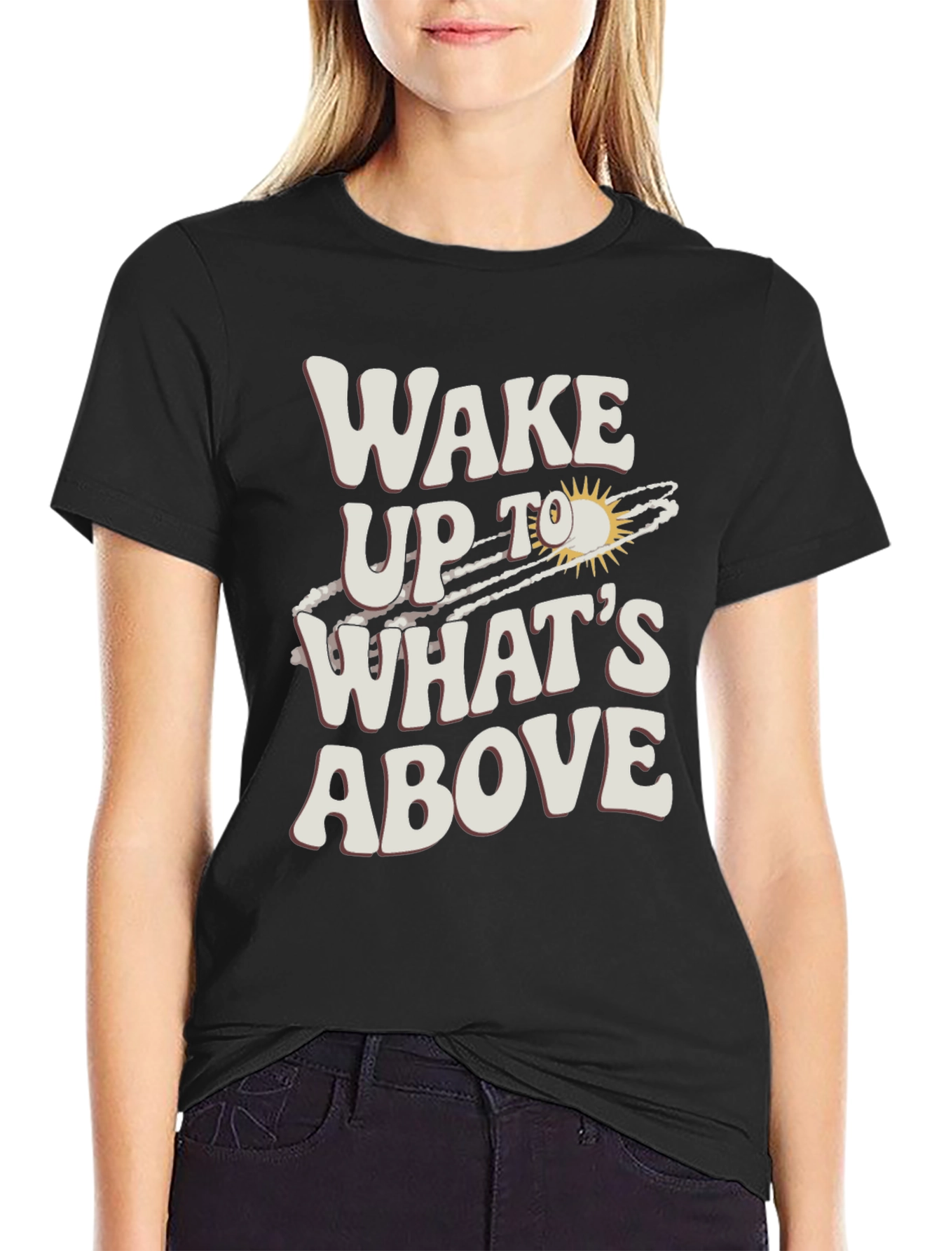 Black Wake Up To What's Above Black Graphic Tee view 2