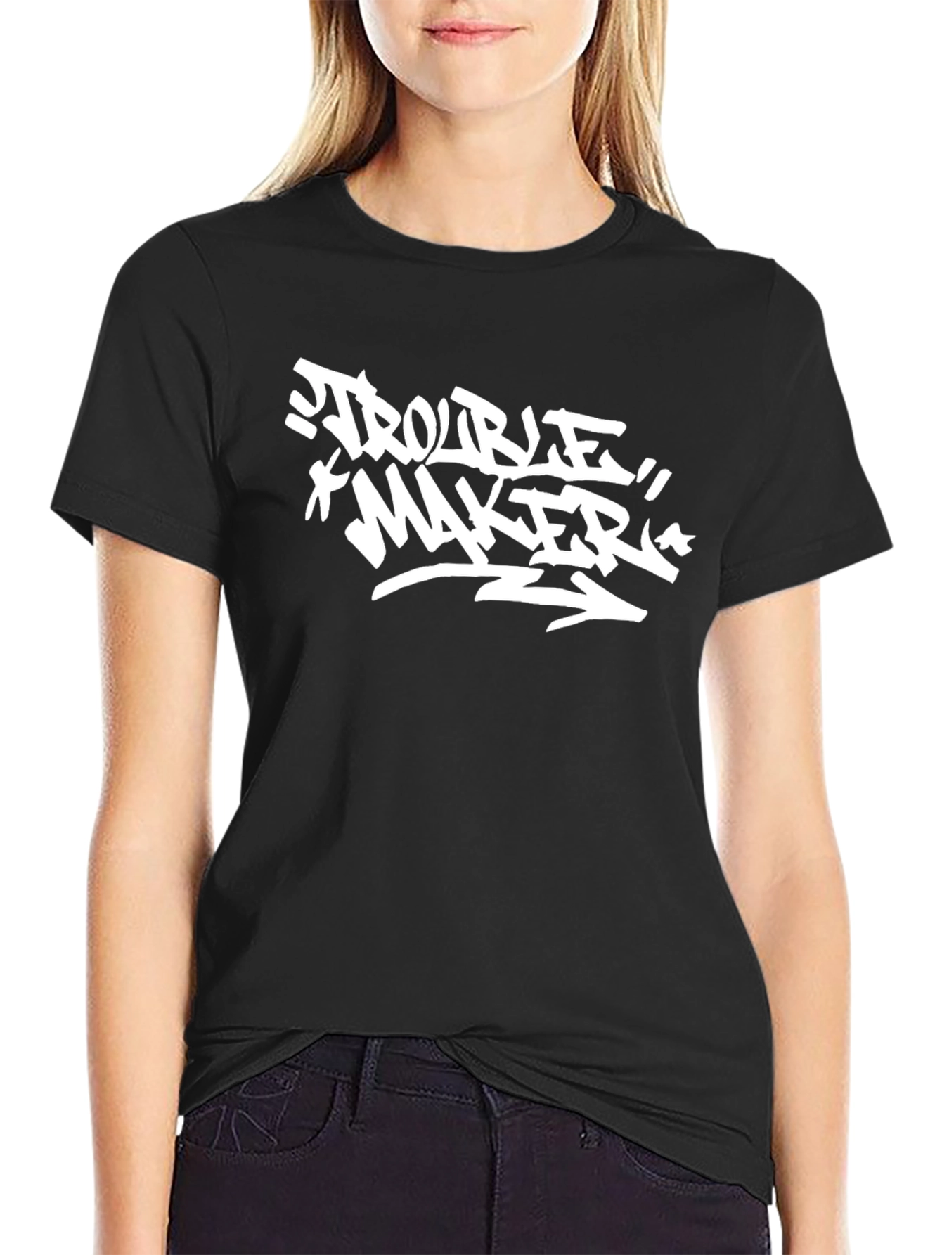 Black Trouble Maker Black Graphic Tee for Men view 2