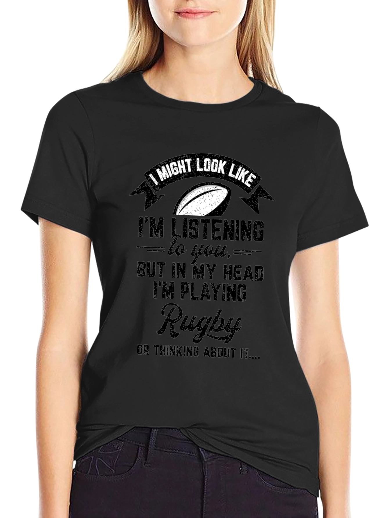 Black Rugby Player T-Shirt Funny Sport Tee view 2