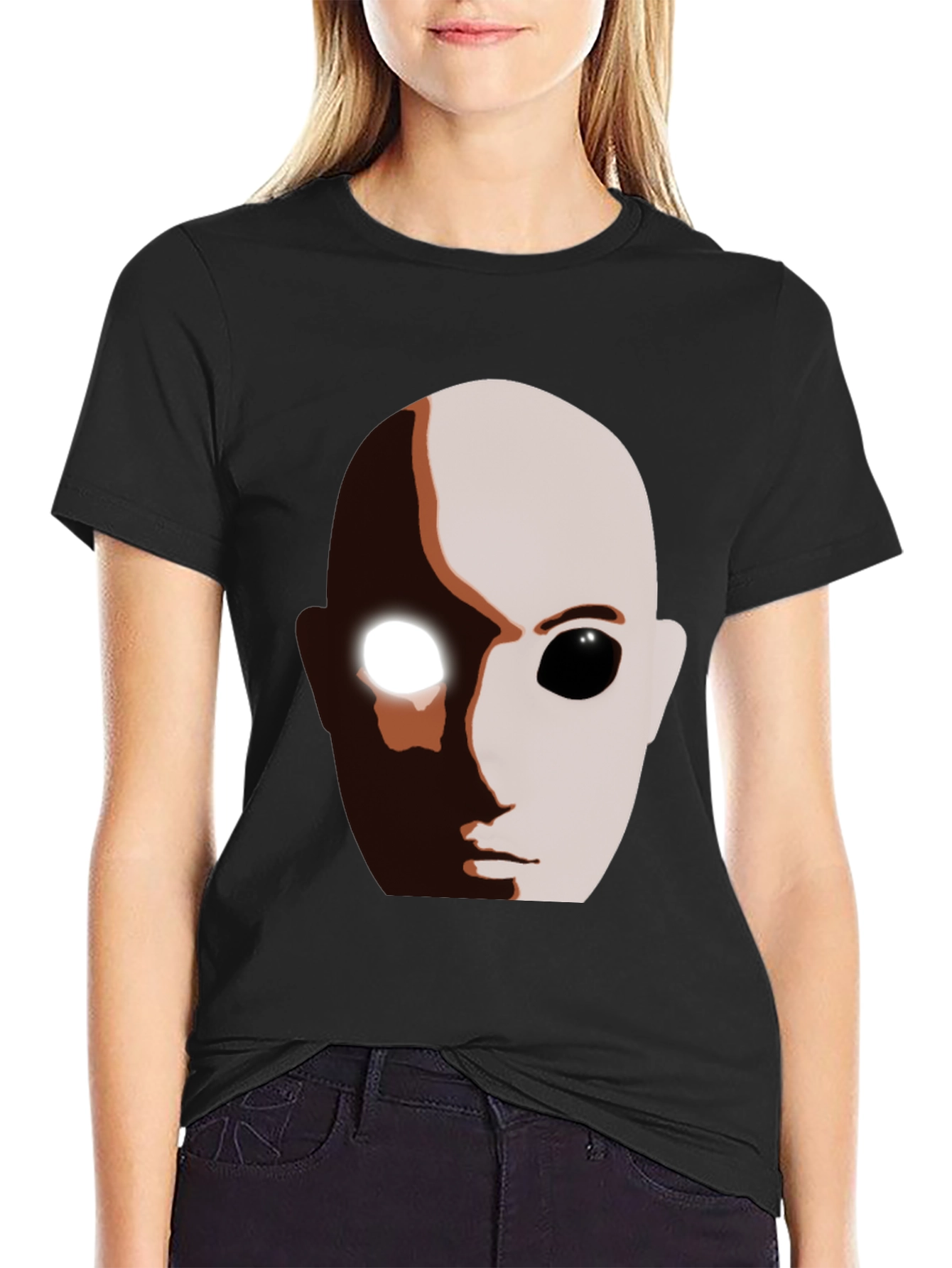 Black Abstract Face Graphic T-Shirt view 2