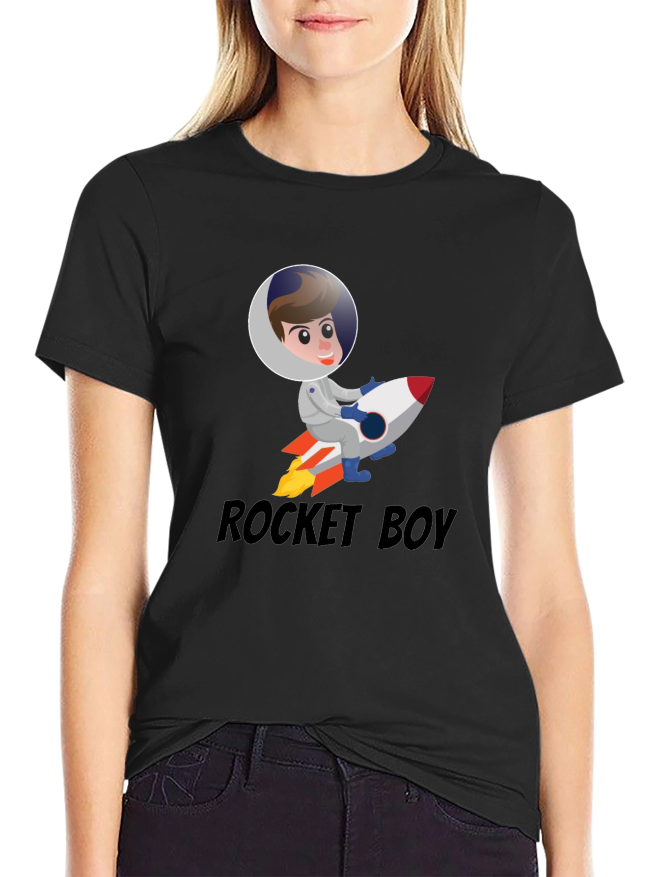 Black Rocket Boy Graphic T-Shirt - Funky Space Adventure Tee view 2