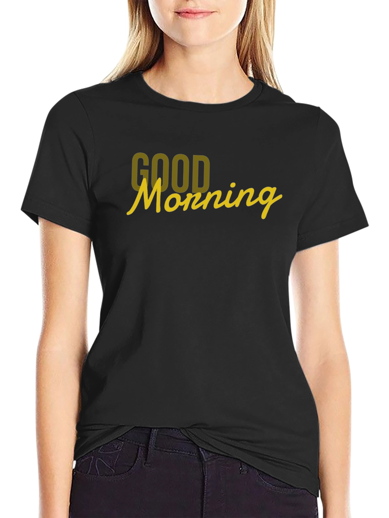 Black Good Morning Graphic Tee - Black Cotton T-Shirt view 2