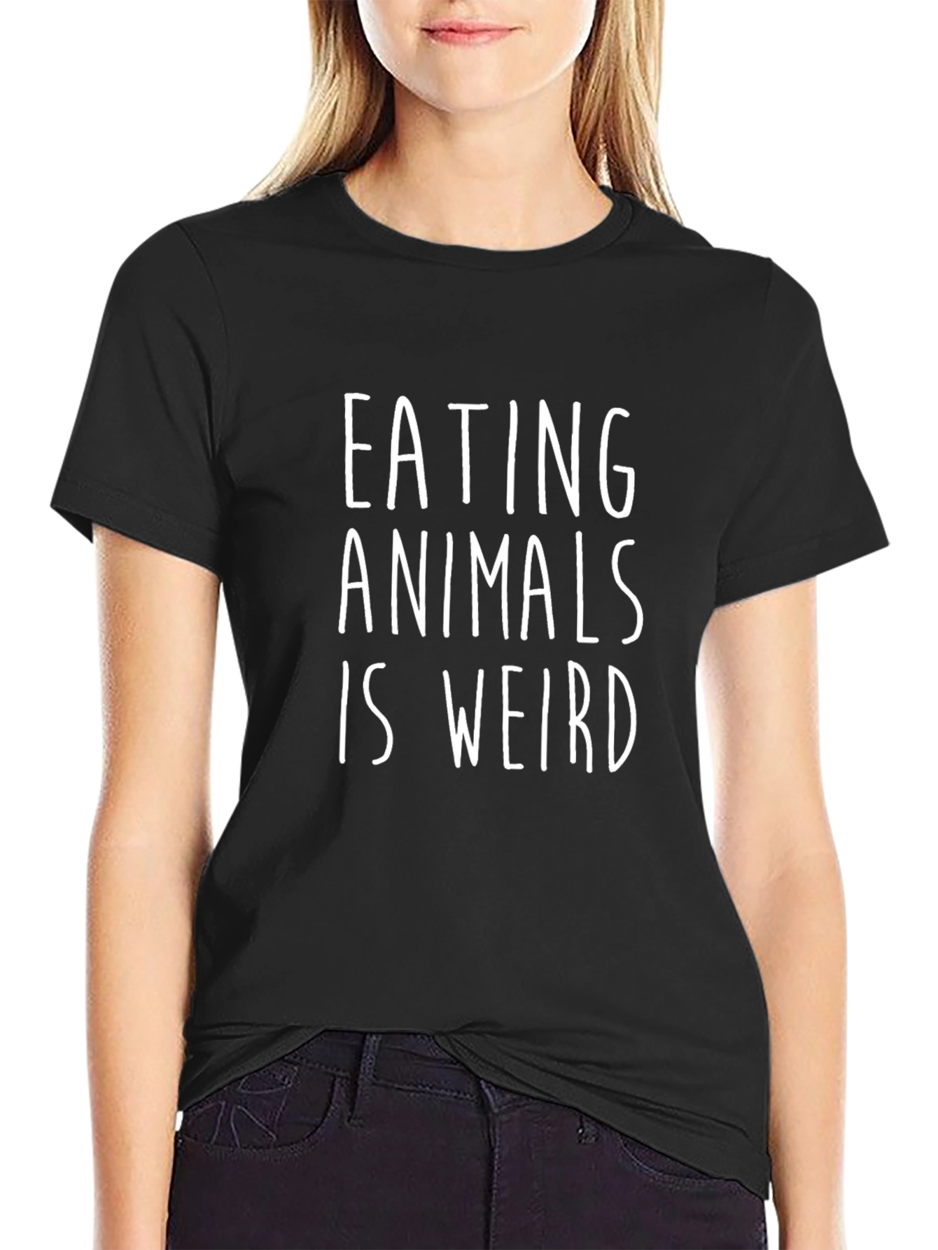 Black Vegan Statement T-Shirt - Eating Animals is Weird view 2