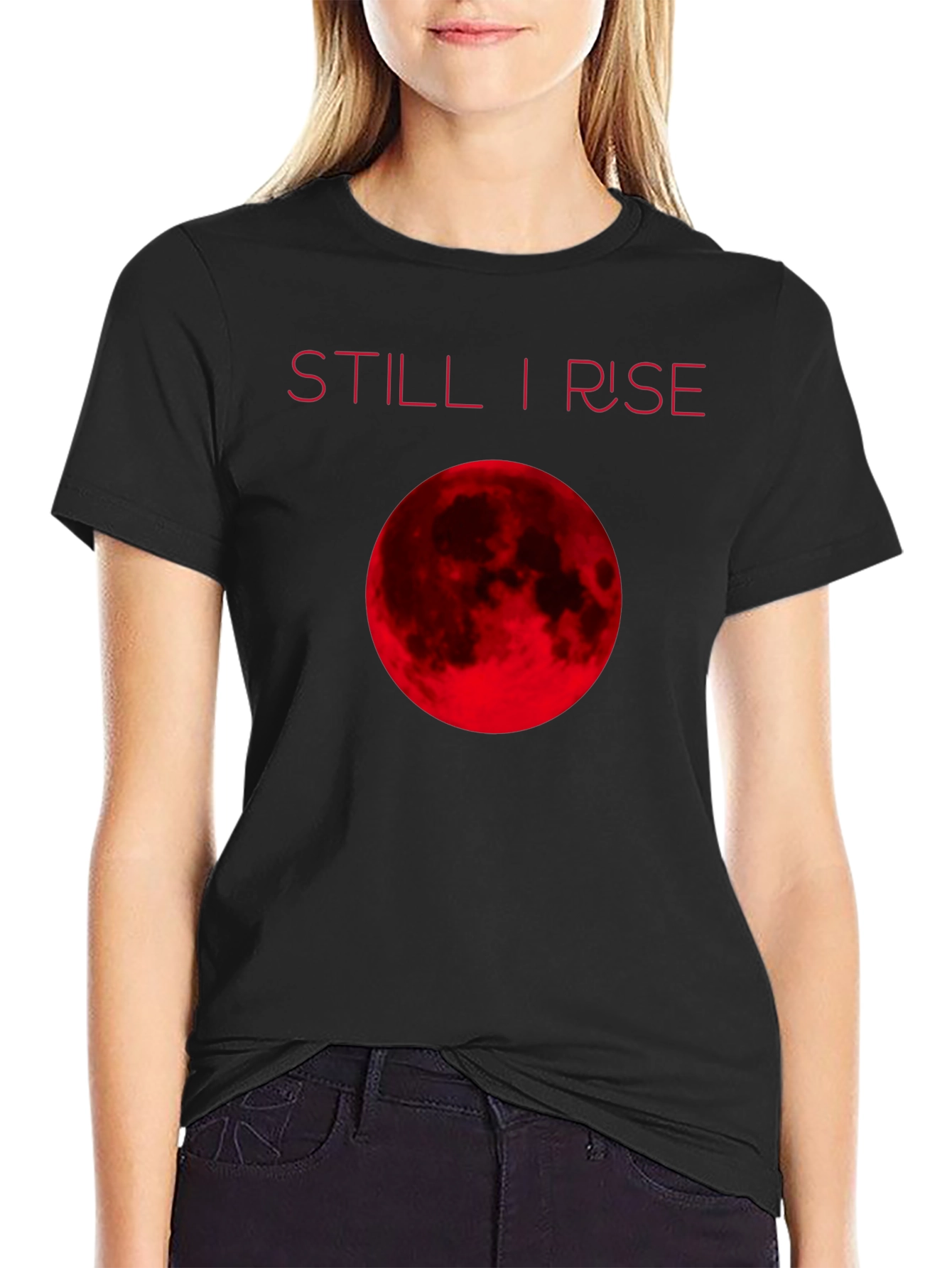 Black Still I Rise Red Moon Graphic T-Shirt view 2