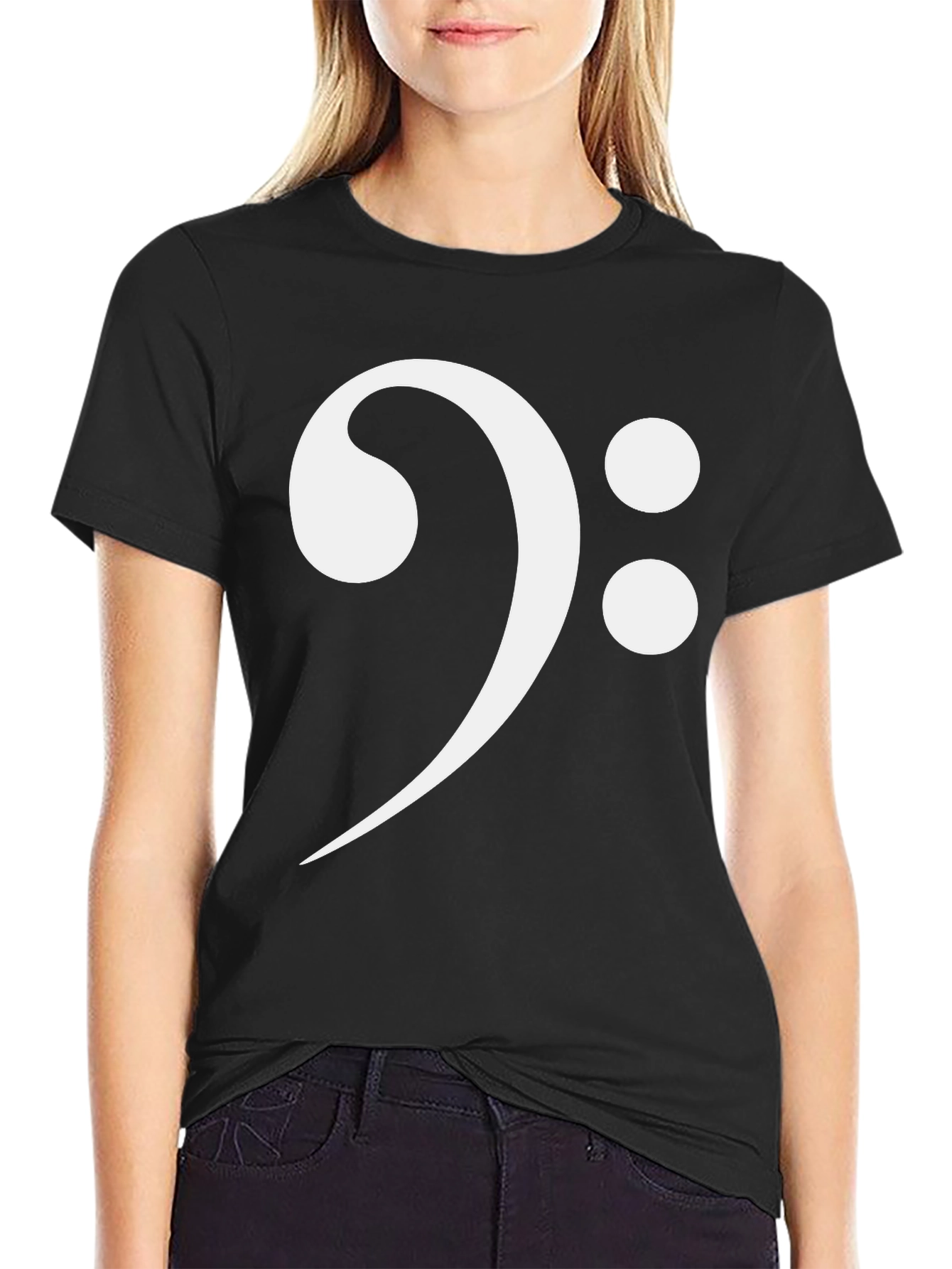 Black Bass Clef Black T-Shirt - Musical Graphic Tee view 2