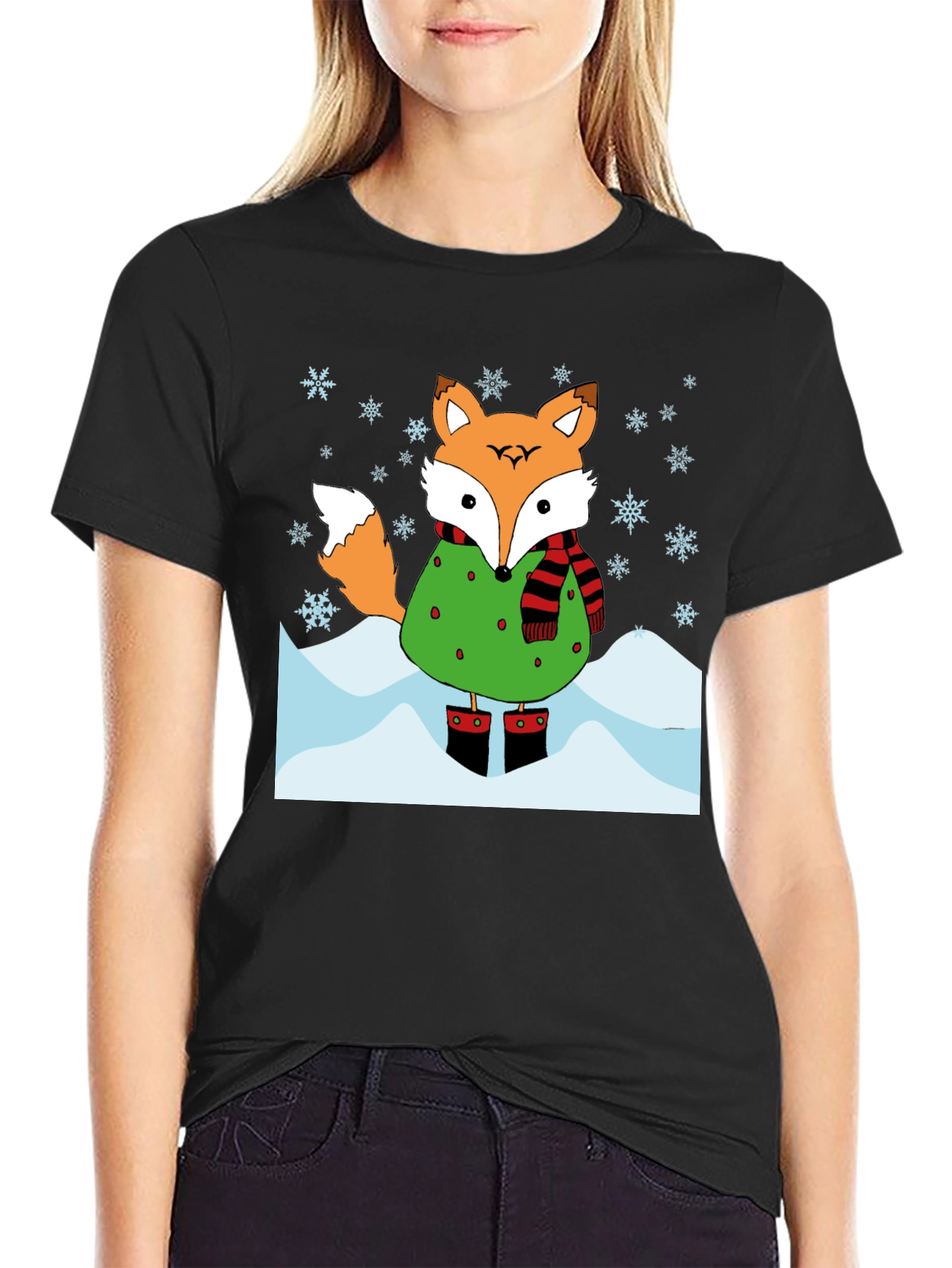 Black Winter Fox Graphic T-Shirt view 2
