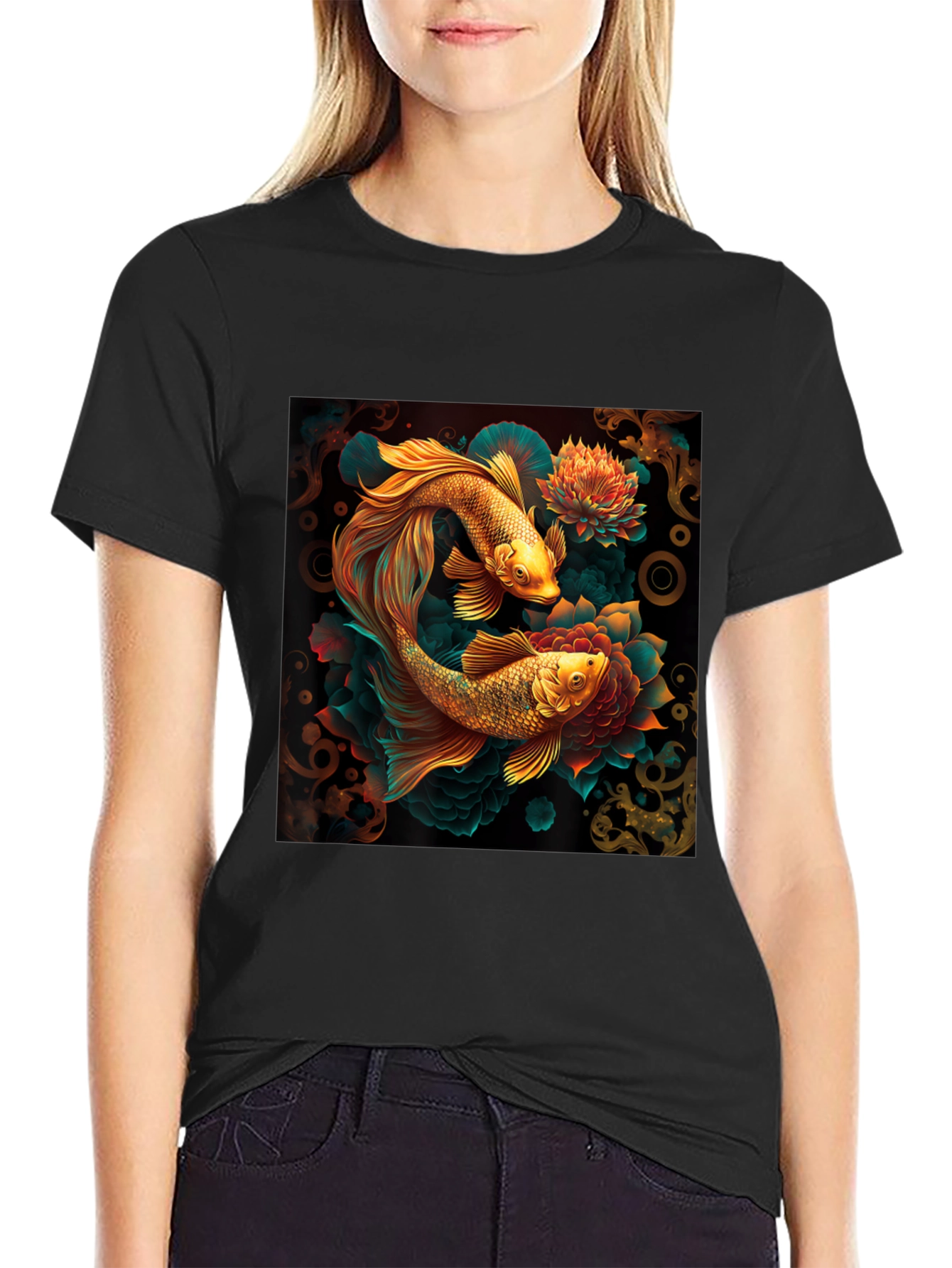 Black Koi Fish Graphic Tee - Artistic Design view 2