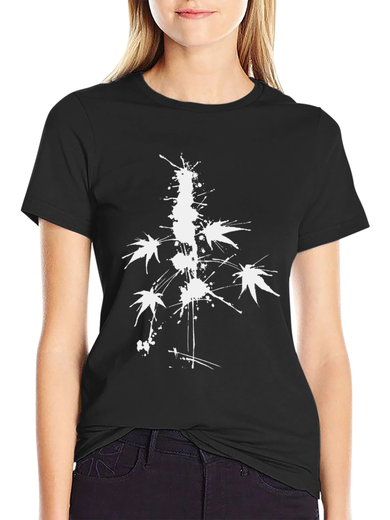 Black Abstract White Print Black T-Shirt view 2