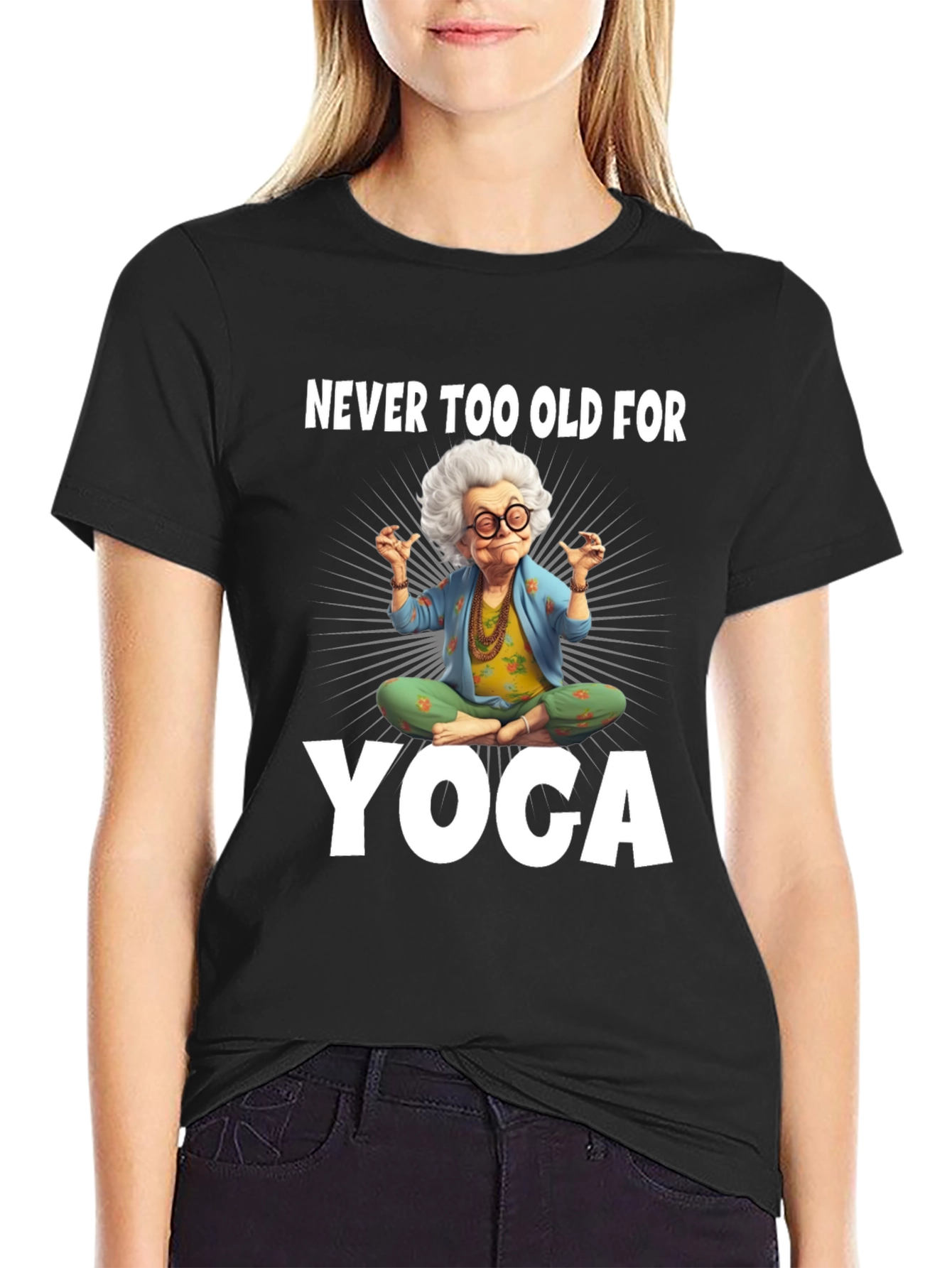 Black Funny Yoga Grandma T-Shirt view 2