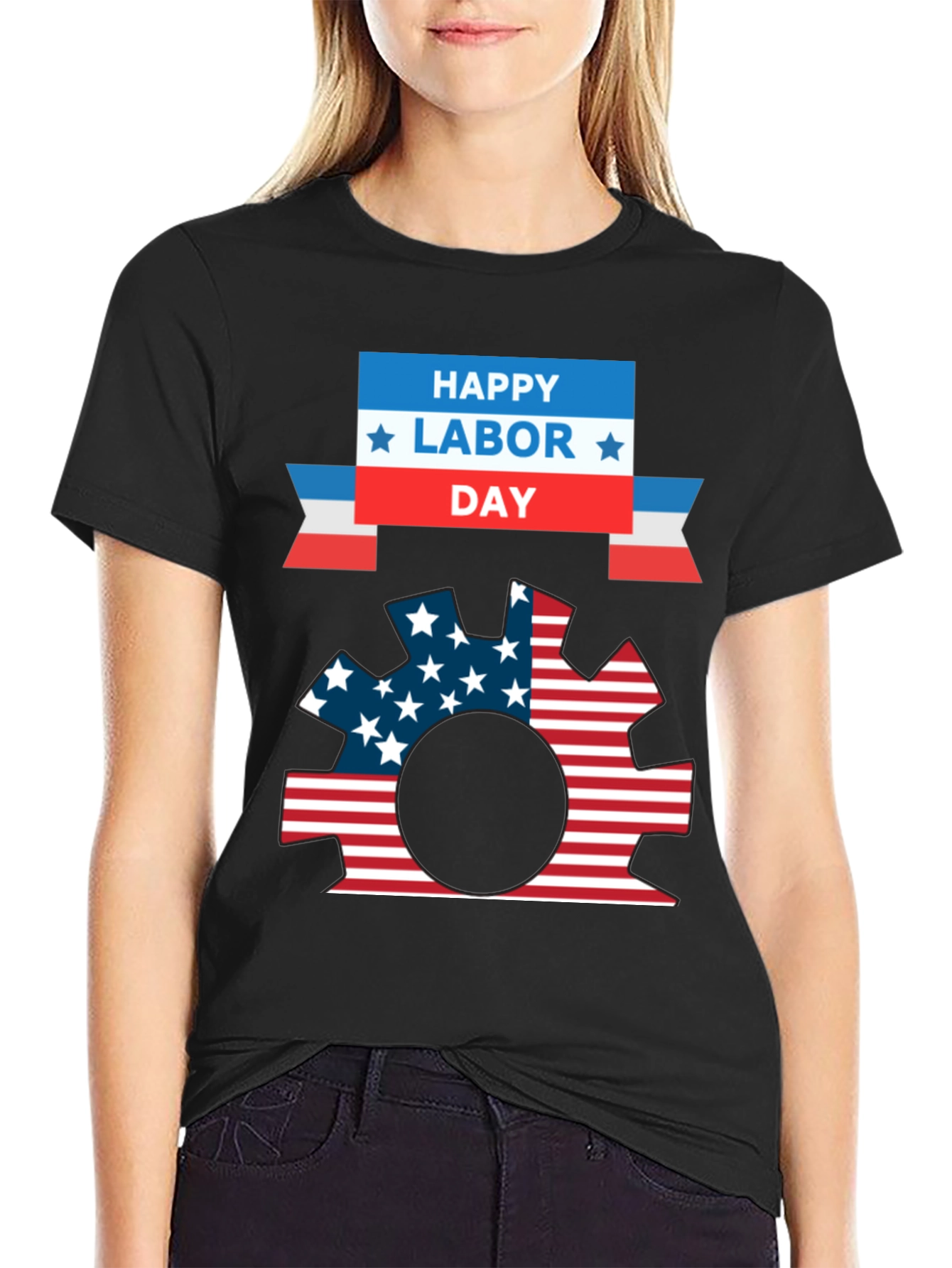 Black Happy Labor Day Patriotic Gear T-Shirt view 2