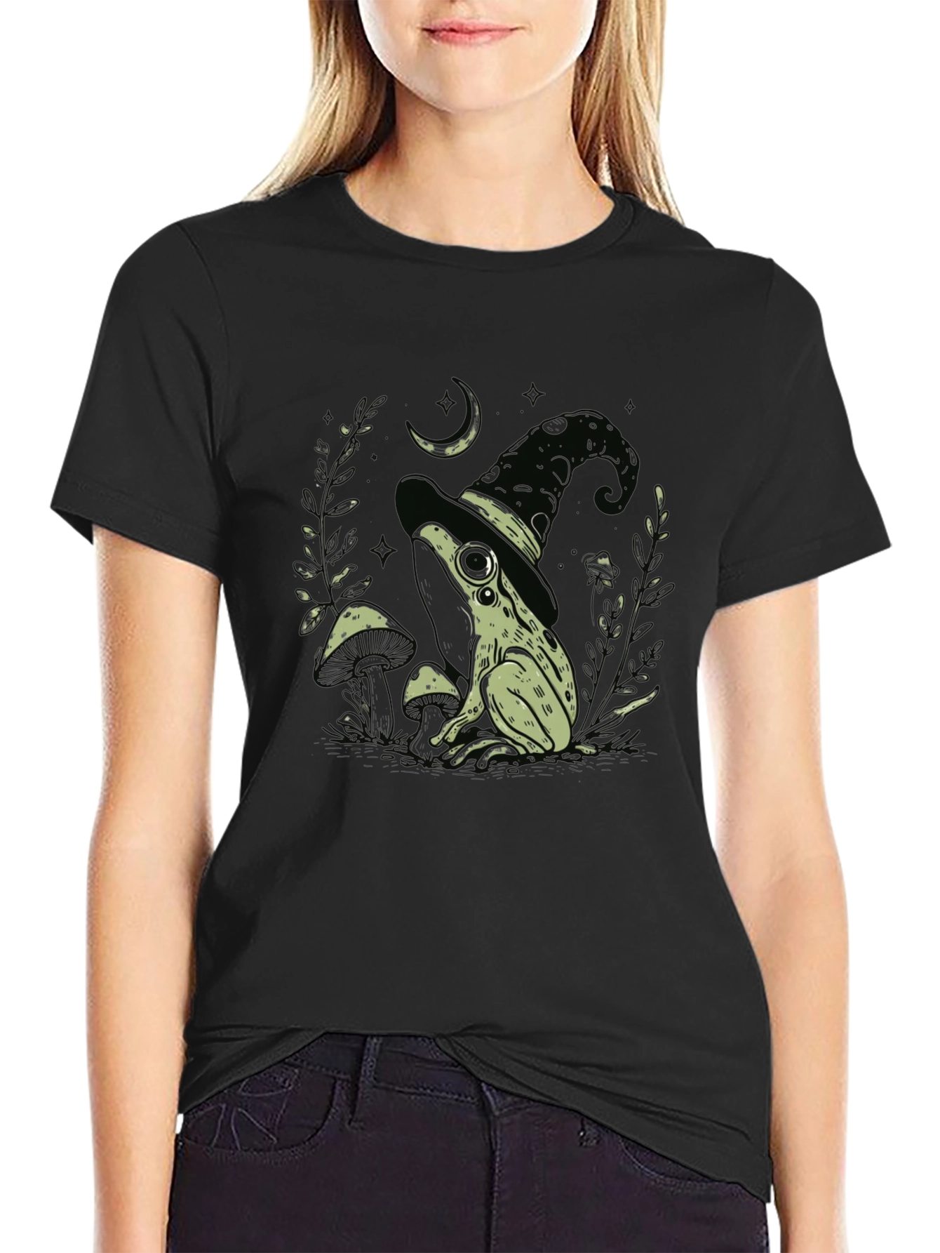 Black Witch Frog Graphic Tee - Black Cotton Blend T-Shirt view 2
