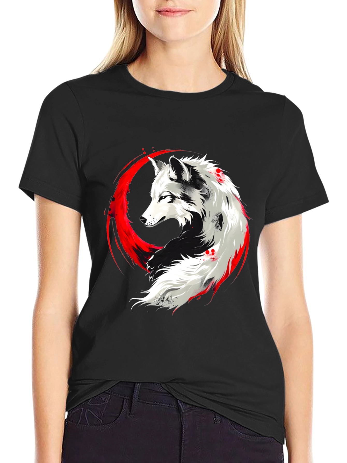 Black Wolf Graphic T-Shirt - Black view 2