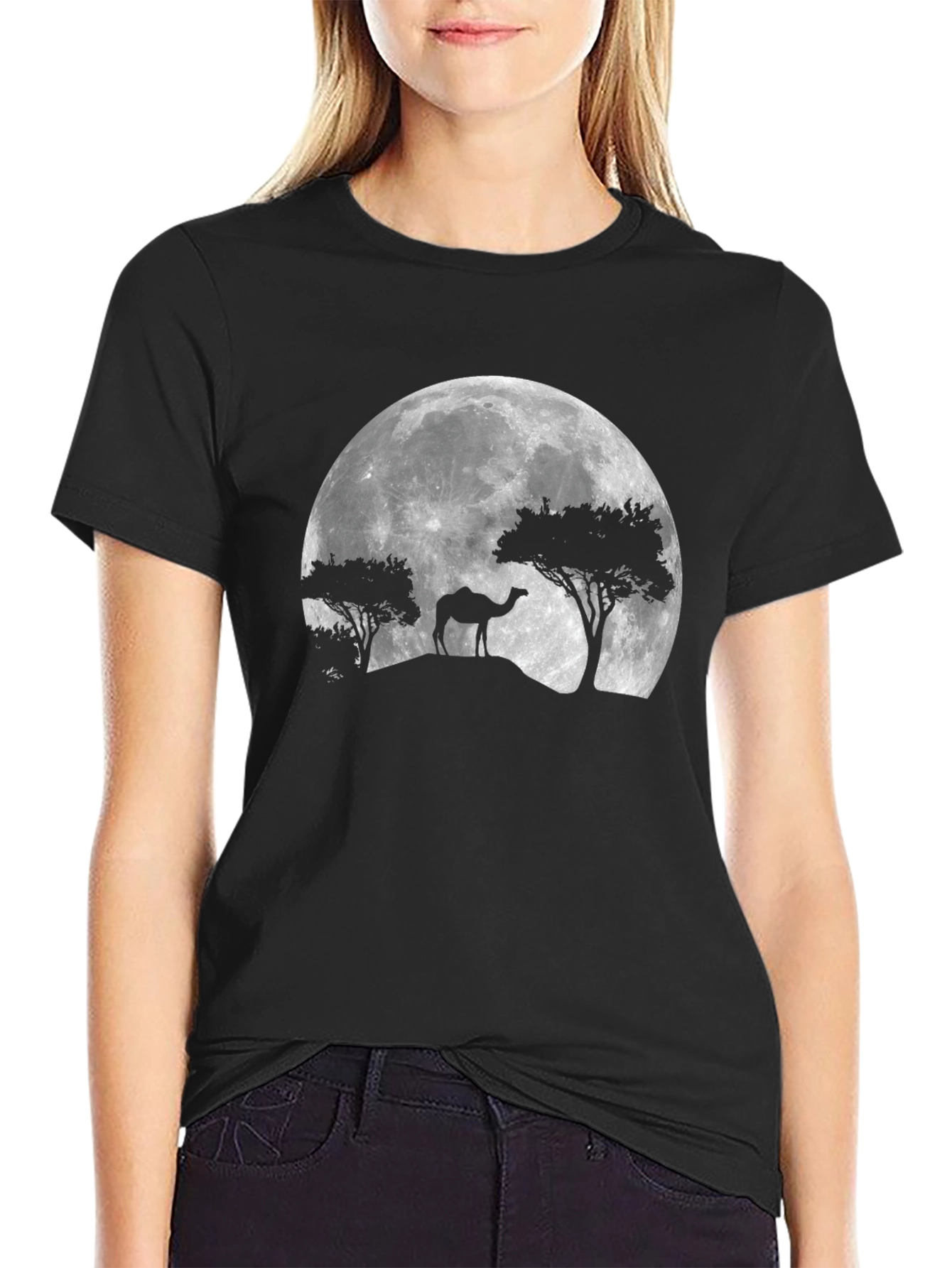 Black Camel Silhouette Moon Graphic T-Shirt view 2