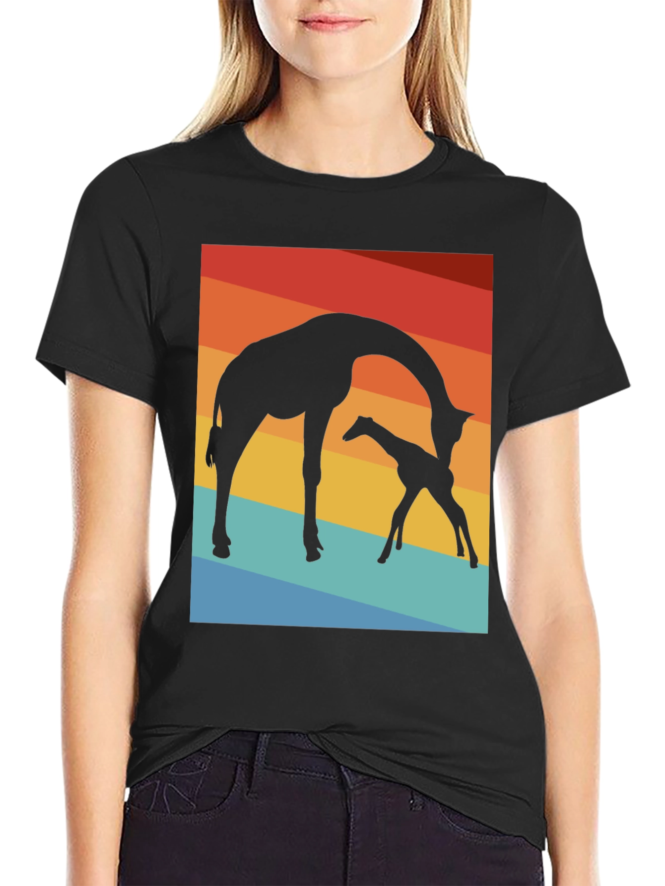 Black Giraffe Silhouette T-Shirt - Sunset Graphic Tee view 2