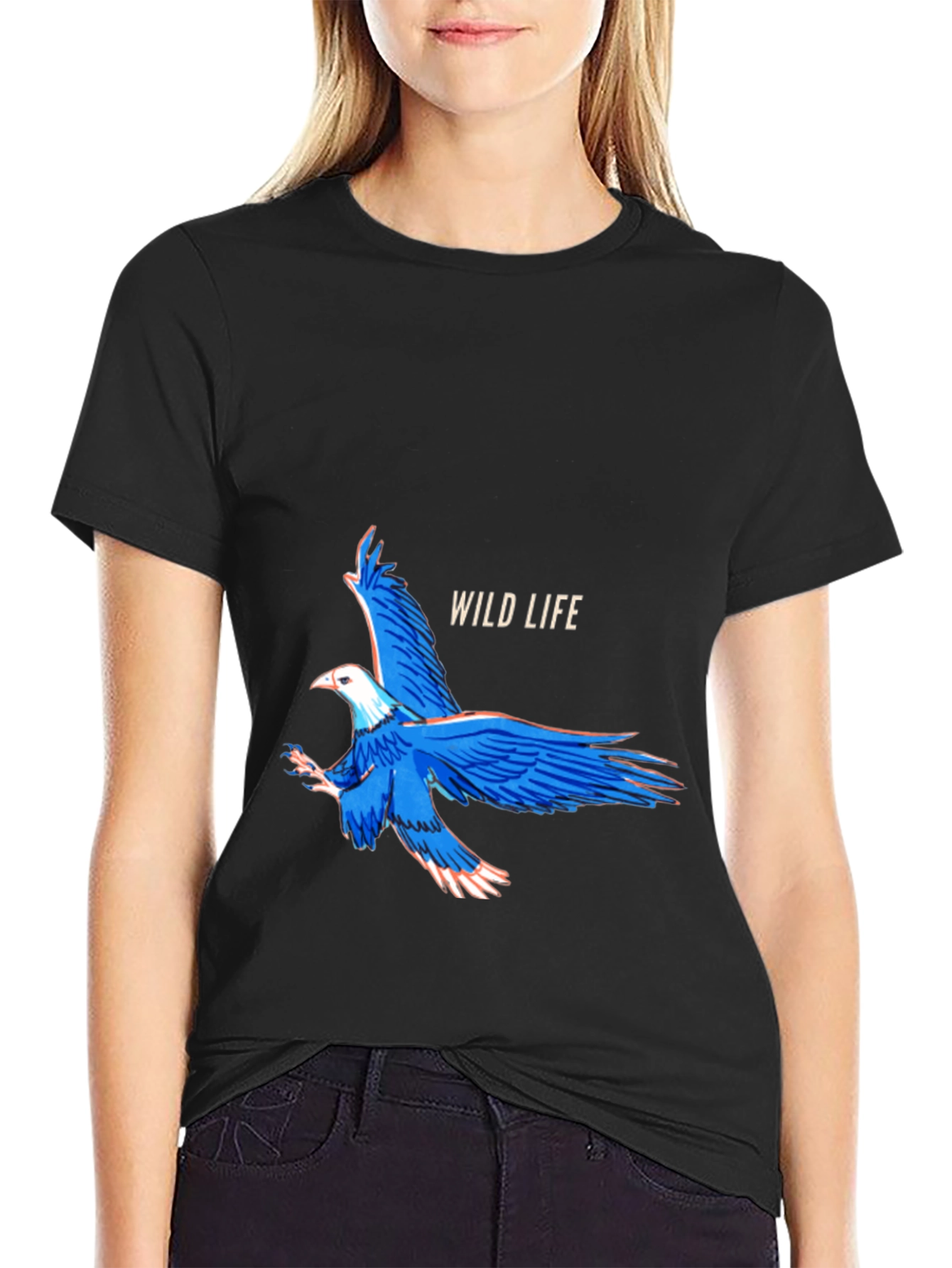 Black Wildlife Eagle Graphic Black T-Shirt view 2