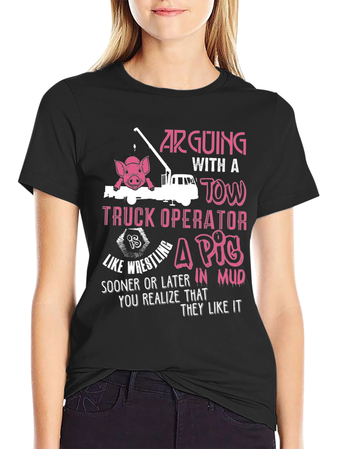Black Arguing with a Tow Truck Operator T-Shirt view 2