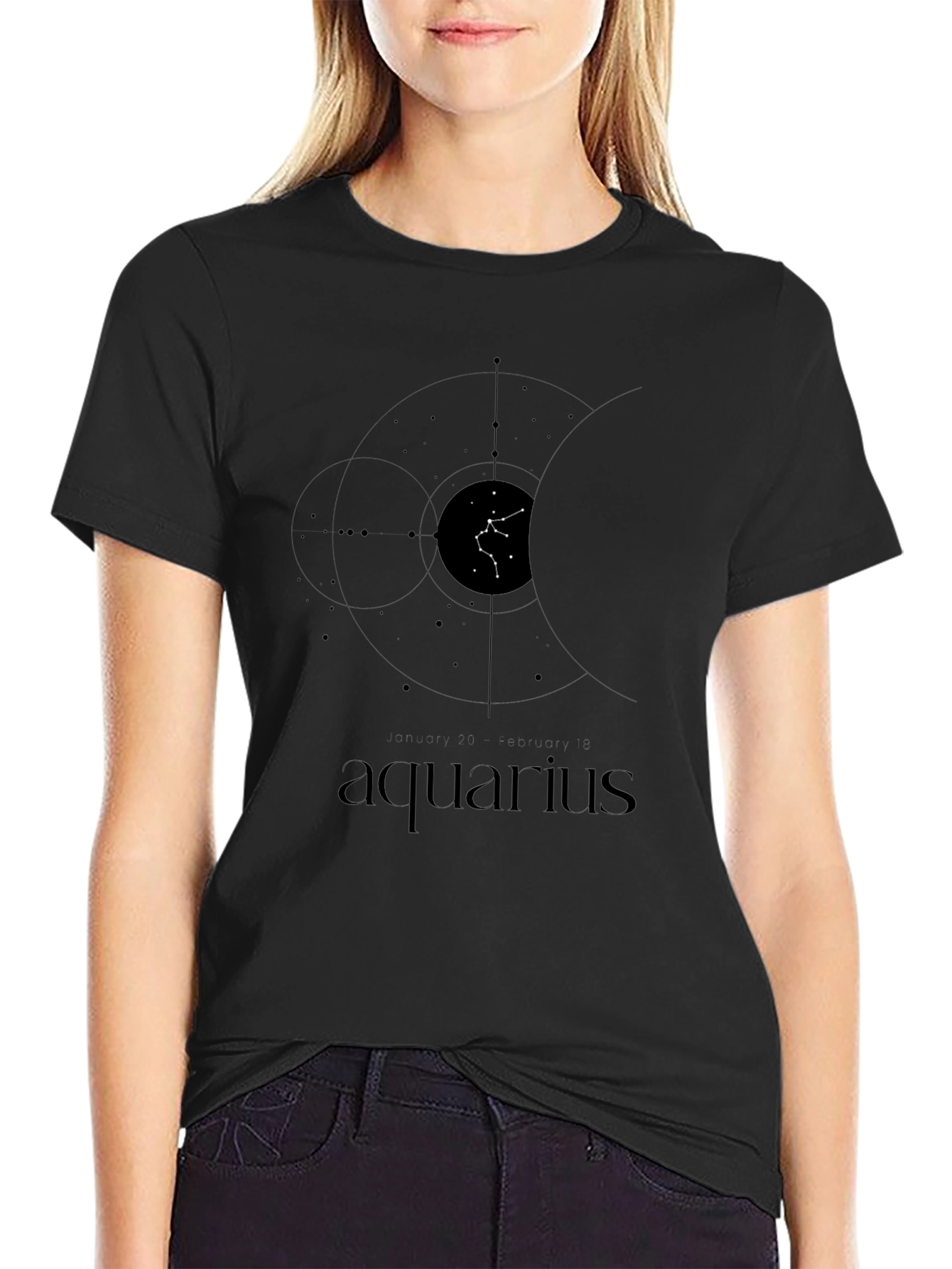Black Aquarius Constellation Graphic Tee - Black view 2