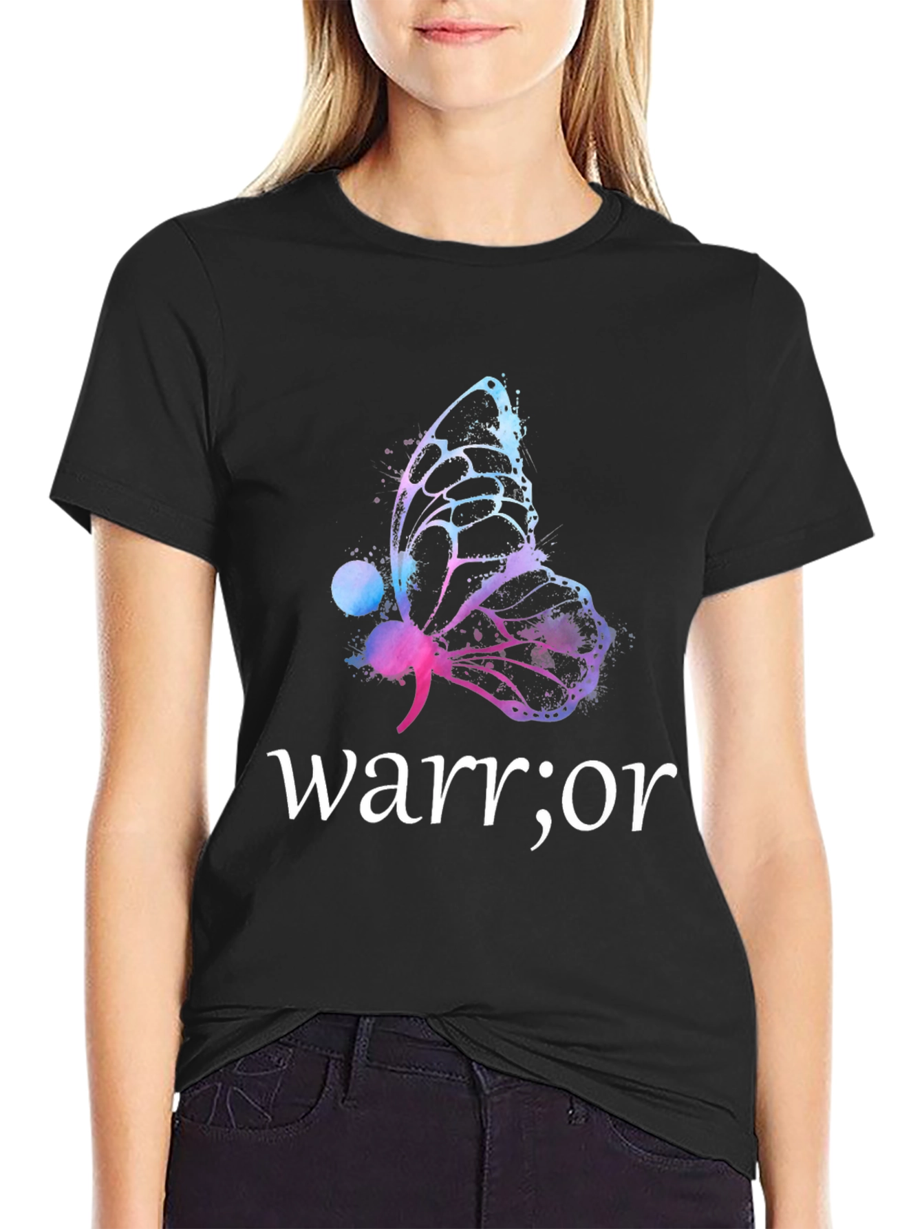 Black Warrior Butterfly Graphic T-Shirt - Motivational Tee view 2