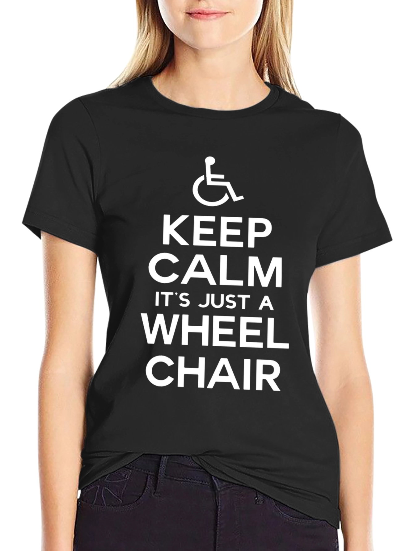 Black Keep Calm Wheelchair T-Shirt view 2