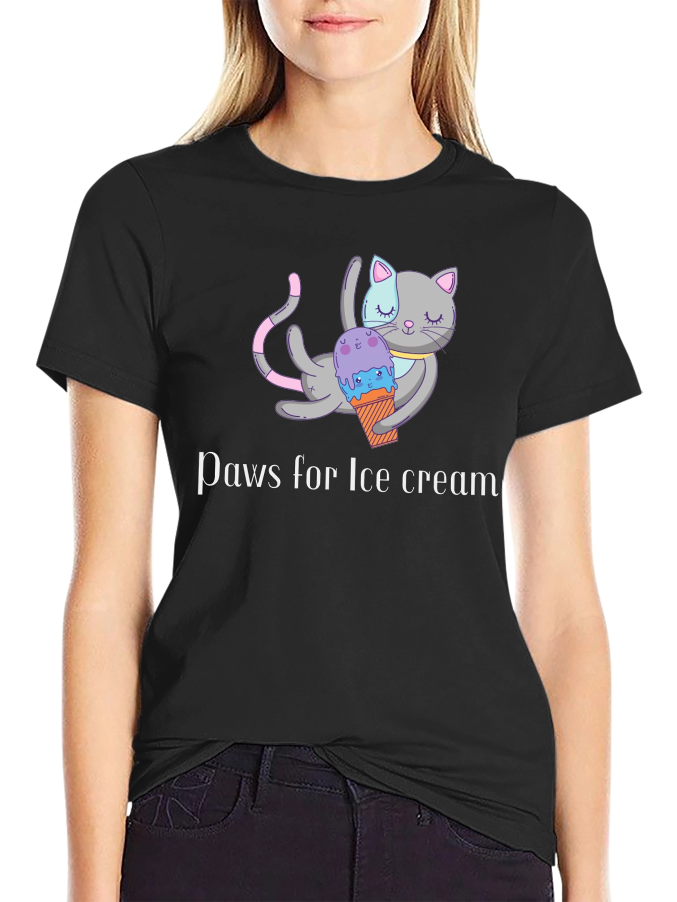 Black Paws for Ice Cream Black T-Shirt view 2